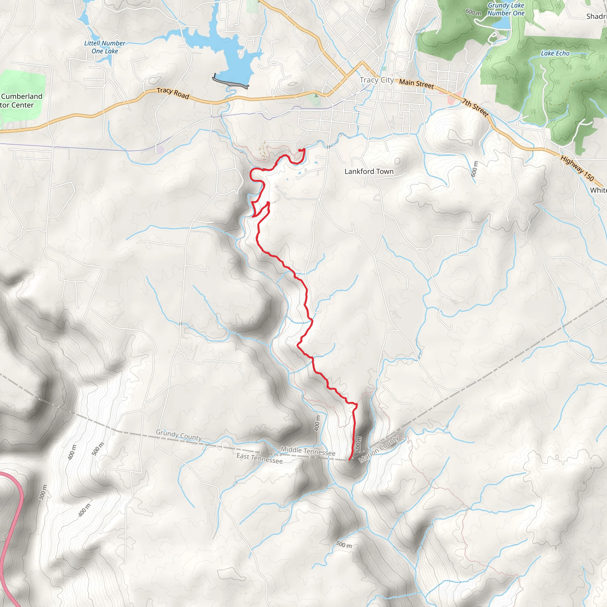 Fiery Gizzard Trail and Dog Hole Trail mobile static map