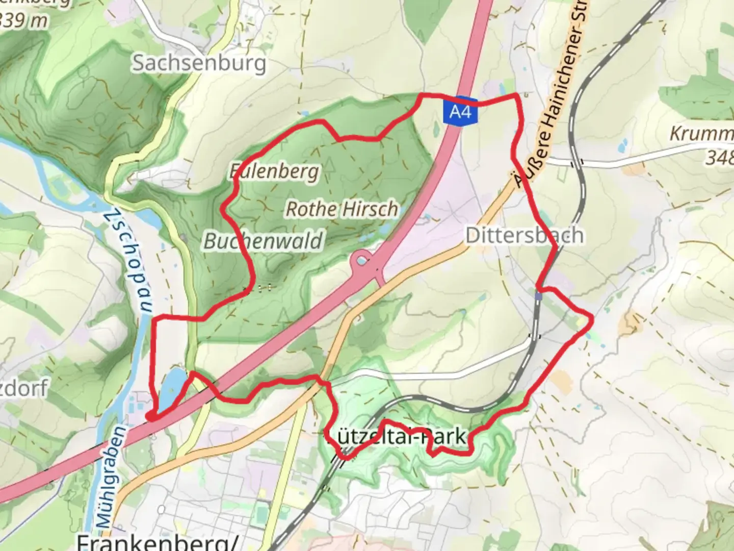 An image depicting the trail Schilfteich, Buchenwald and Lutzeltal Park Loop via Forstgrundweg and its surrounding area.