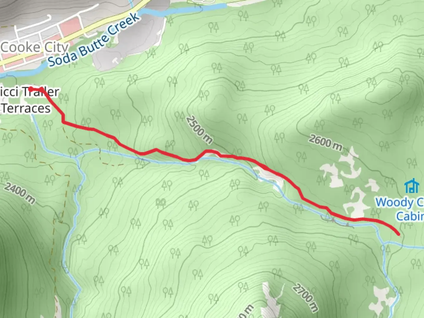 An image depicting the trail Woody Creek Trail from Cooke City and its surrounding area.