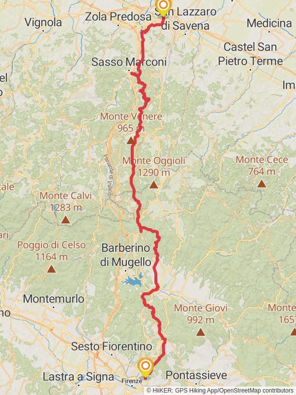 Map of Via Degli Dei, Bologna