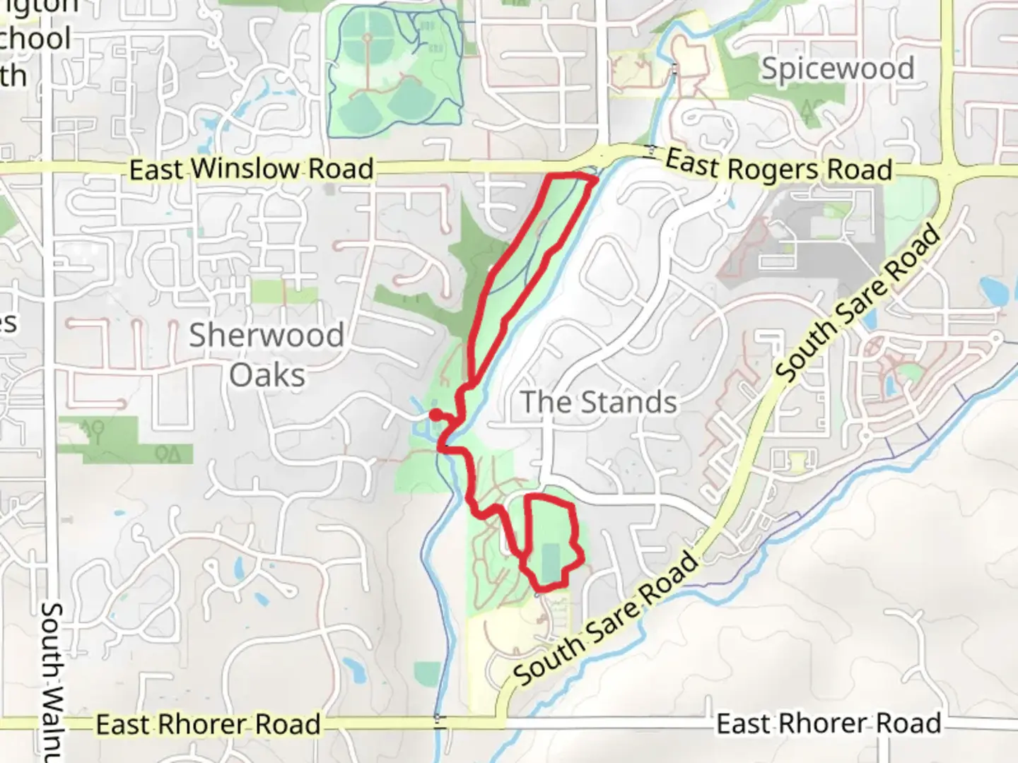 An image depicting the trail Goat Farm Park and Olcott Park Loop and its surrounding area.