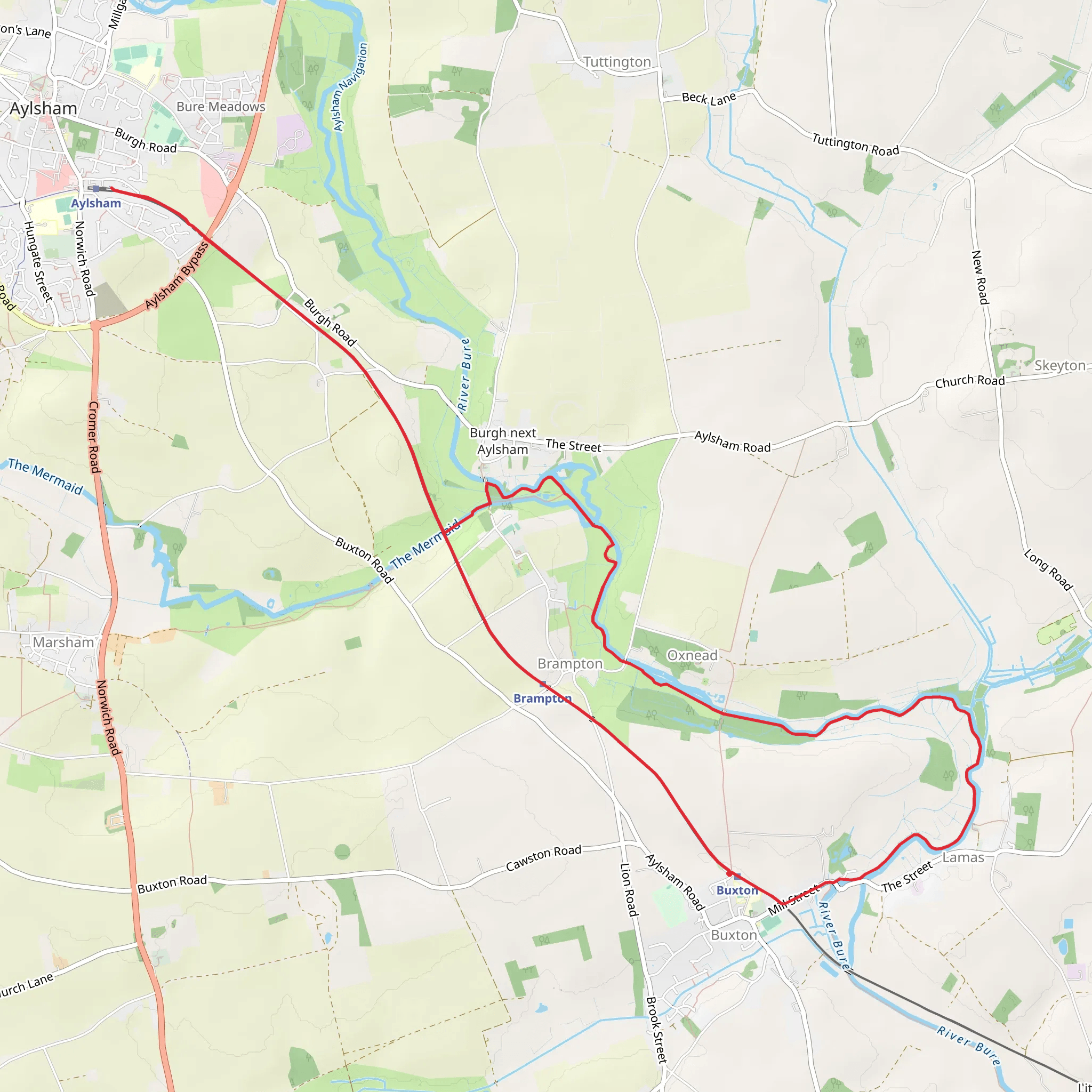 Alder Carr Wood via Bure Valley Path mobile static map