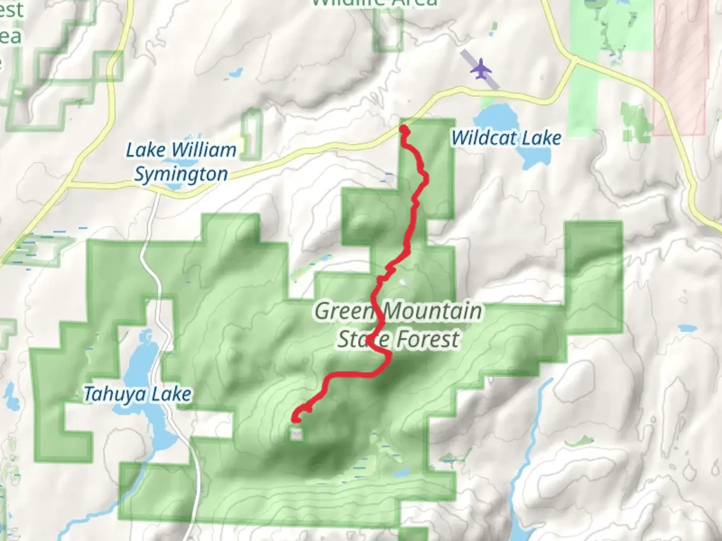 An image depicting the trail Green Mountain via Wildcat Trail and its surrounding area.