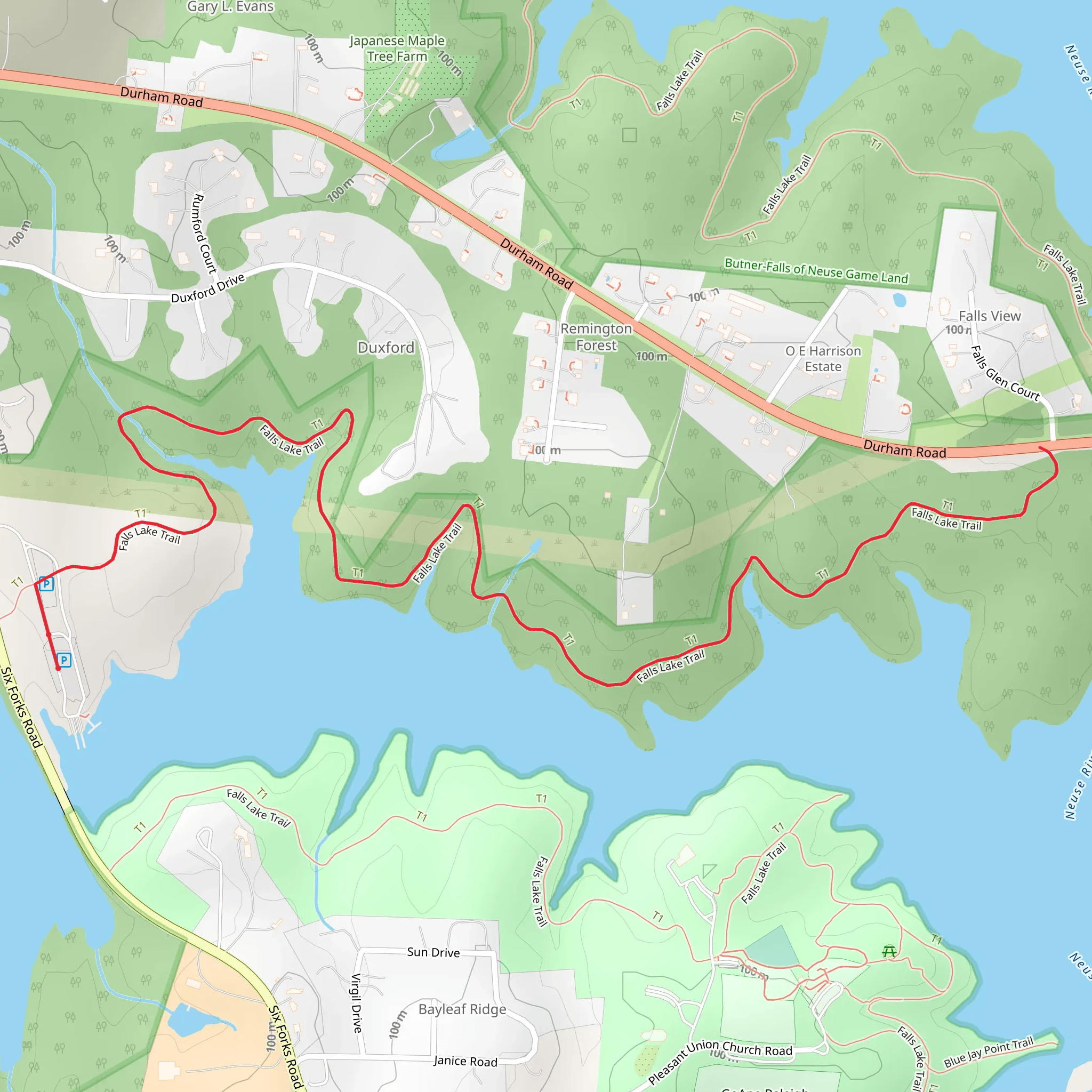 Mountain to Sea Trail - Falls Lake Trail mobile static map