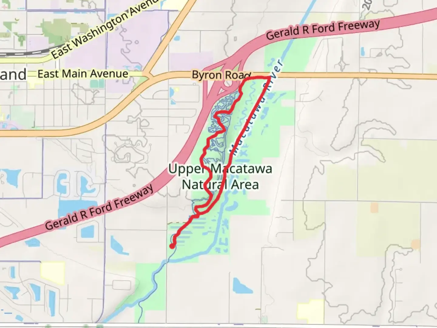 An image depicting the trail Upper Macatawa Natural Area Loop and its surrounding area.