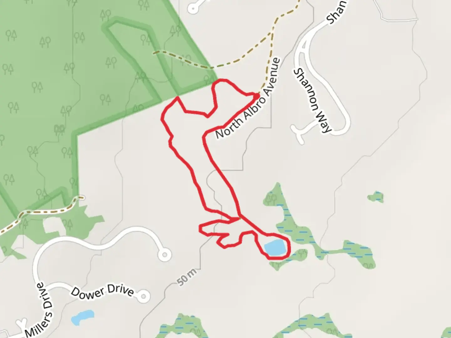 An image depicting the trail North Albro Avenue Loop and its surrounding area.