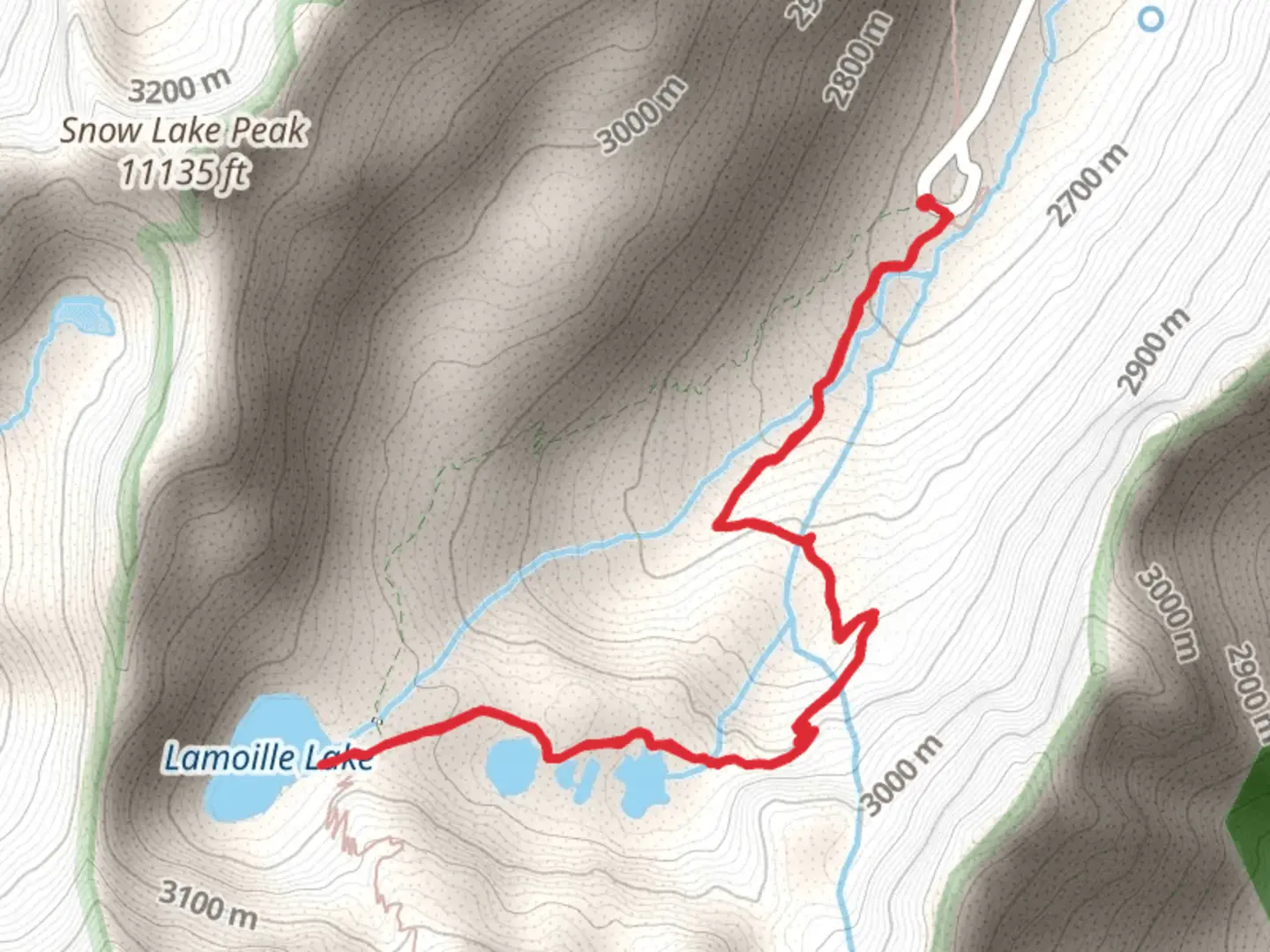 An image depicting the trail Dollar and Lamoille Lake and its surrounding area.
