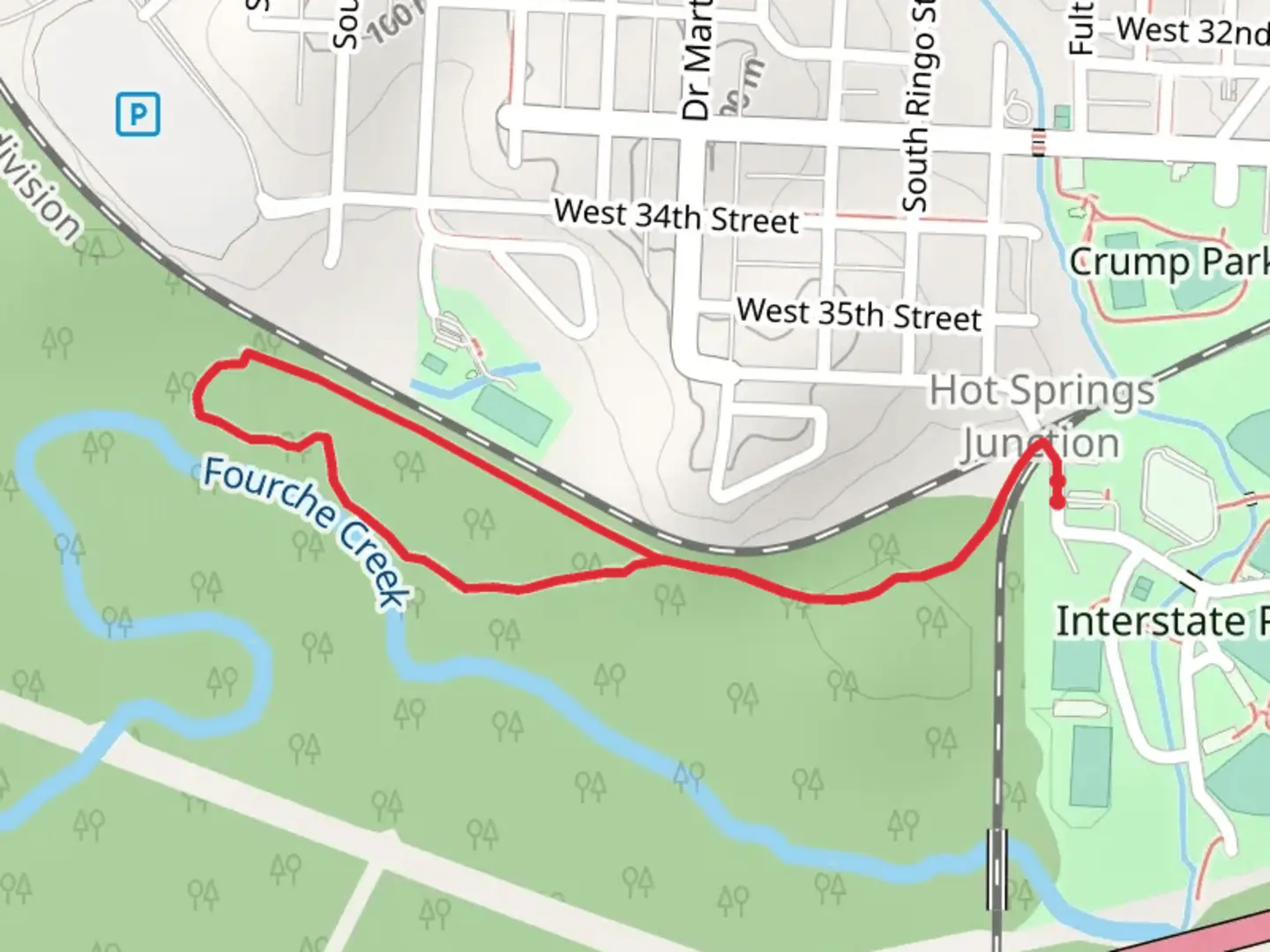 An image depicting the trail Fourche Creek Loop - Hot Springs Junction and its surrounding area.