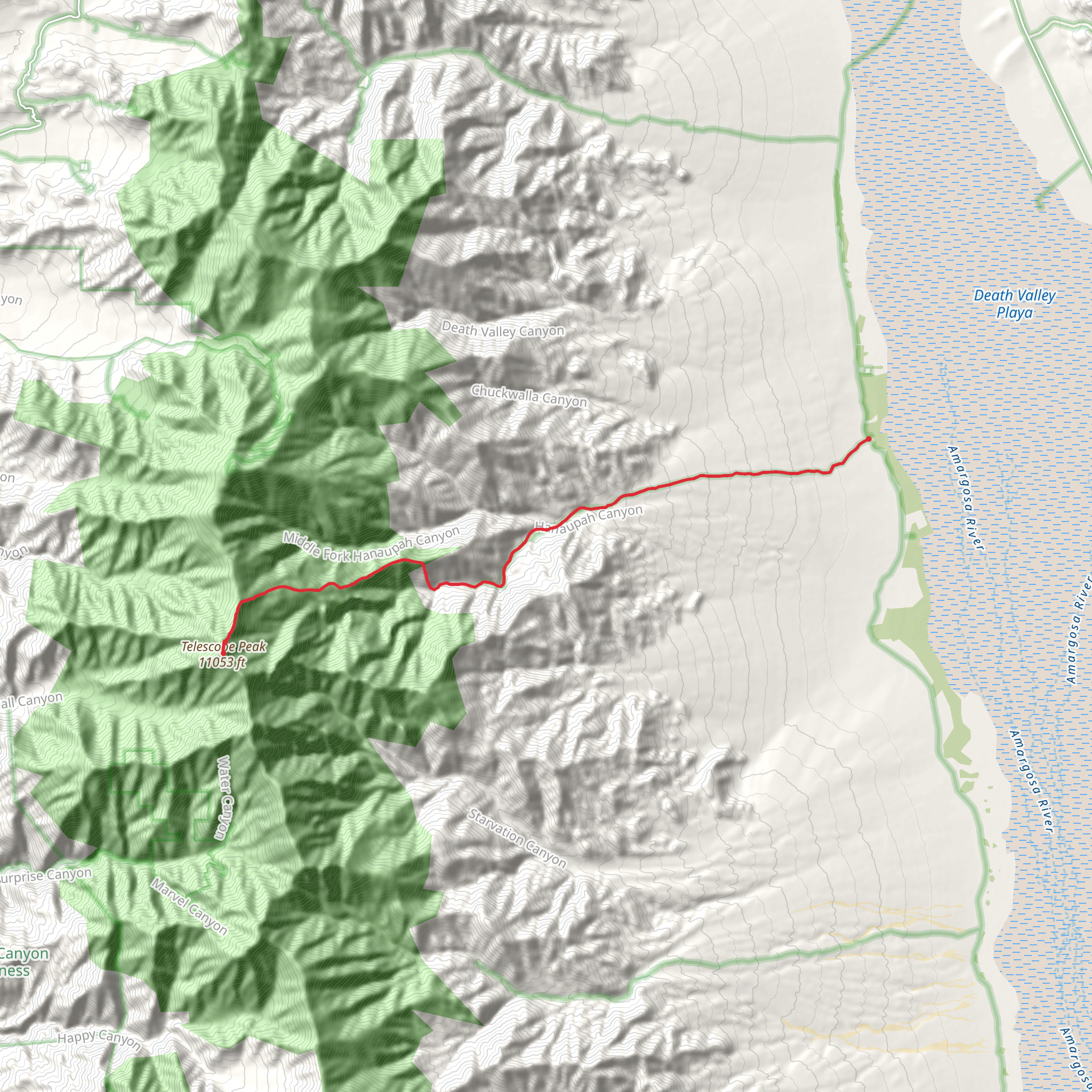 Telescope Peak via Hanaupah Canyon Road mobile static map