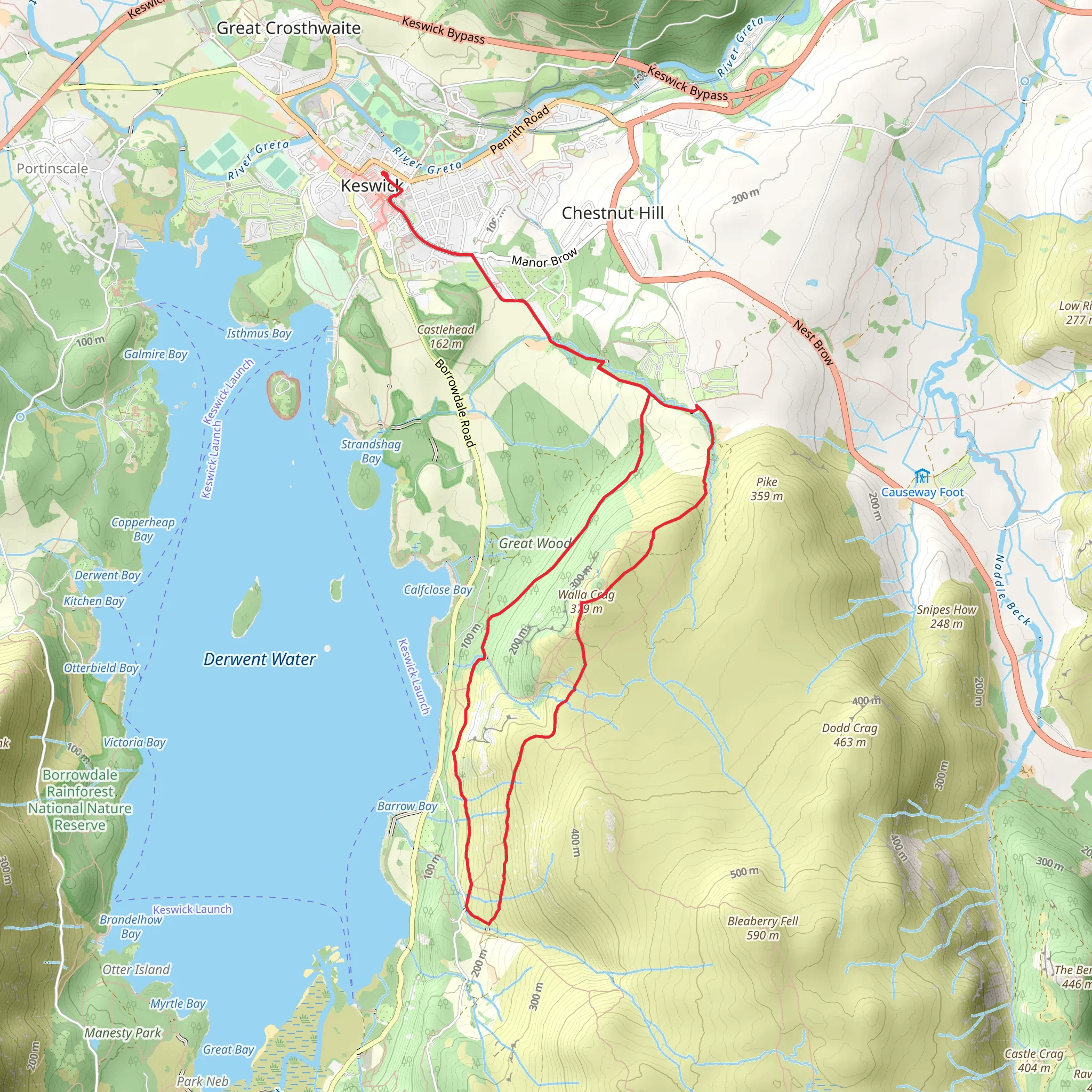 Walla Crag and Great Wood Loop mobile static map