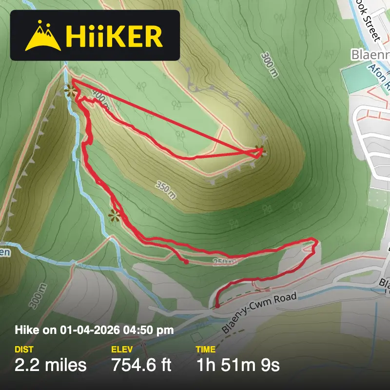 A map preview of the recording Hike on 01-04-2026 04:50 pm.