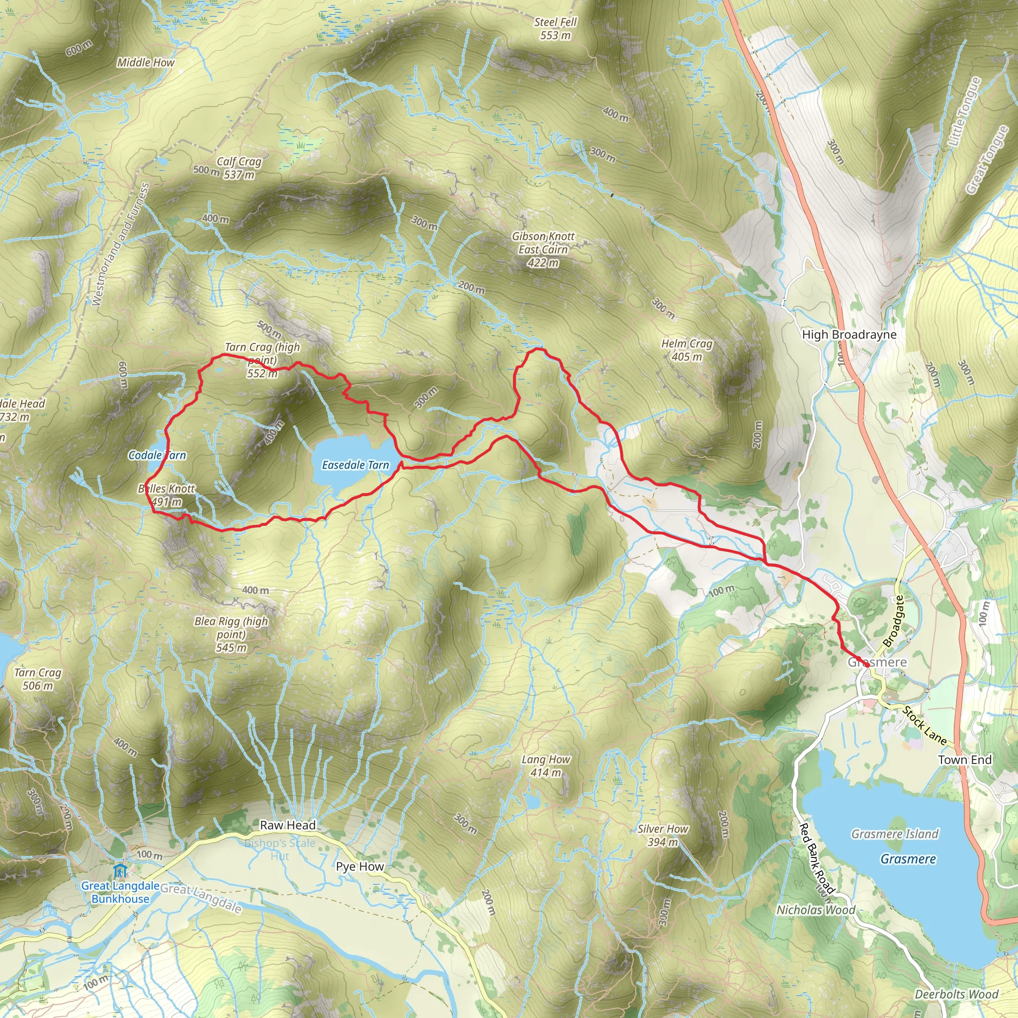 Easedale Tarn, Codale Tarn and Tarn Crag from Grasmere mobile static map
