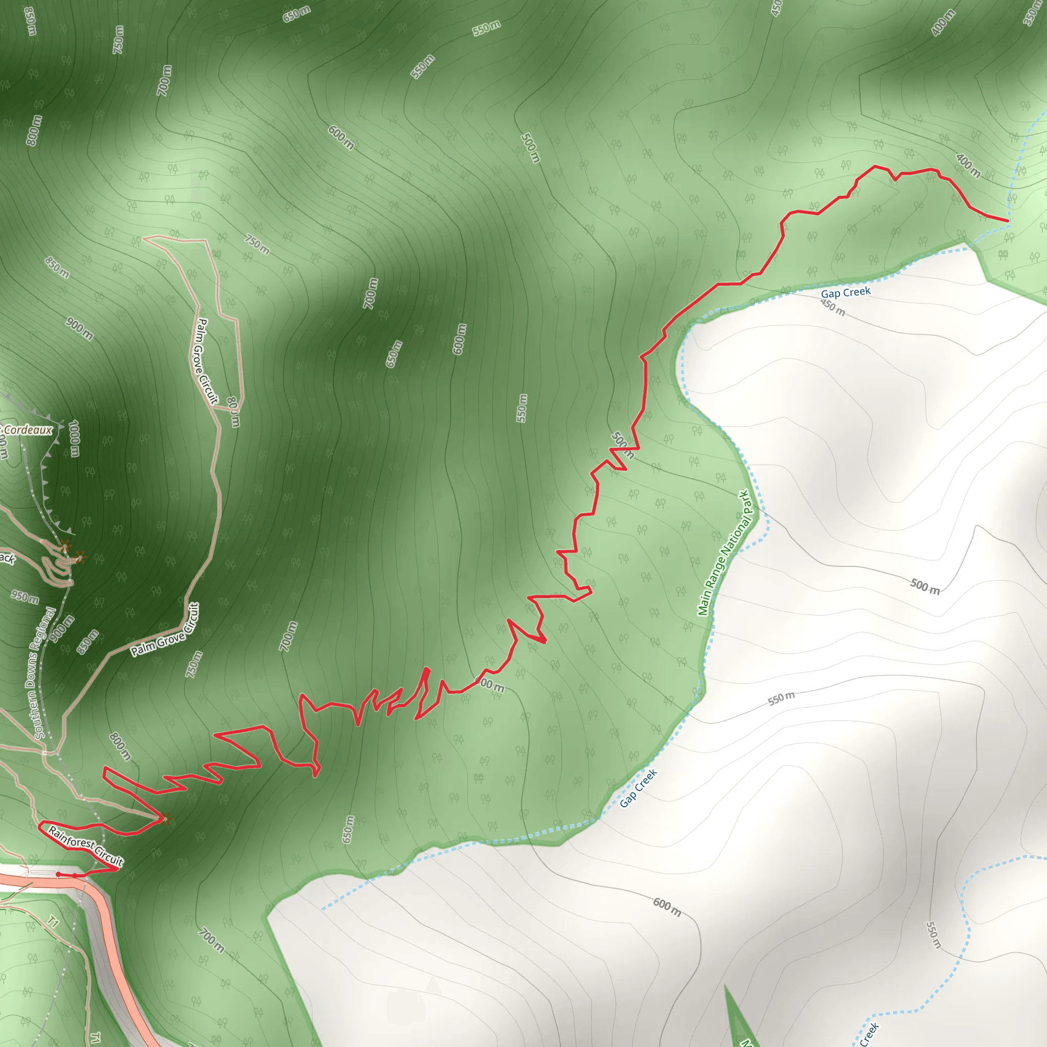 Gap Creek Falls Track mobile static map