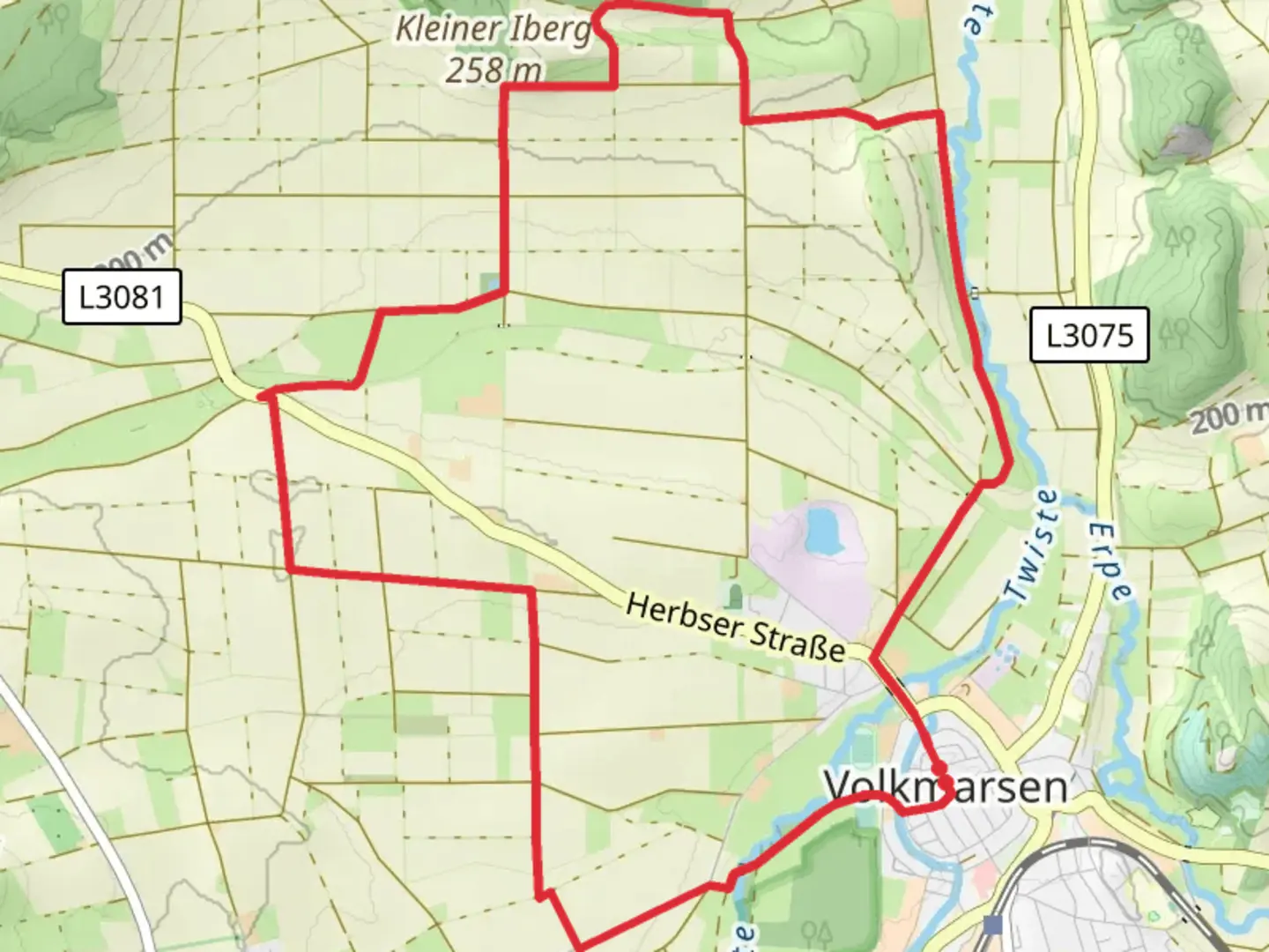 An image depicting the trail Volkmarsen V5 Loop and its surrounding area.