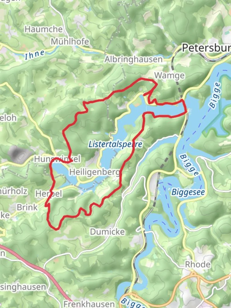 An image depicting the trail Biggesee Western Loop and its surrounding area.