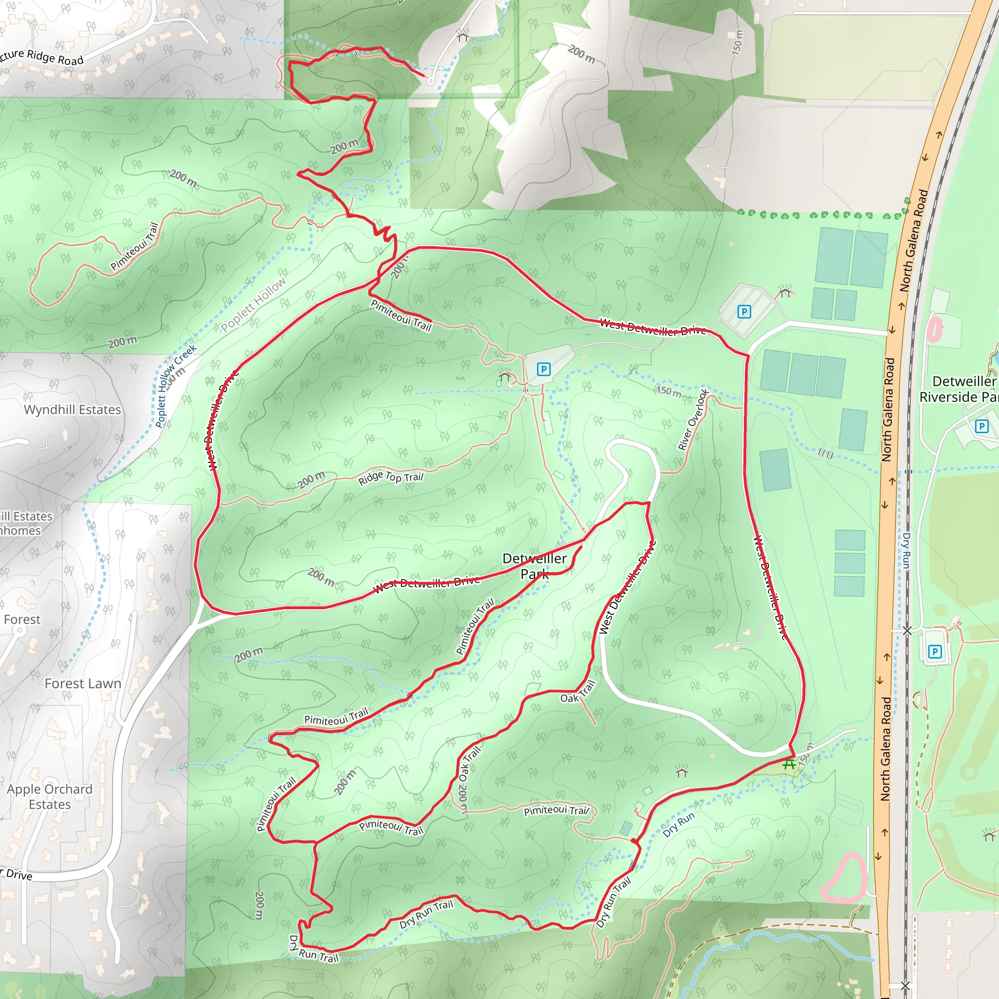 Dry Run Trail, Pimiteoui Trail and Illinois River Bluff Loop Trail mobile static map