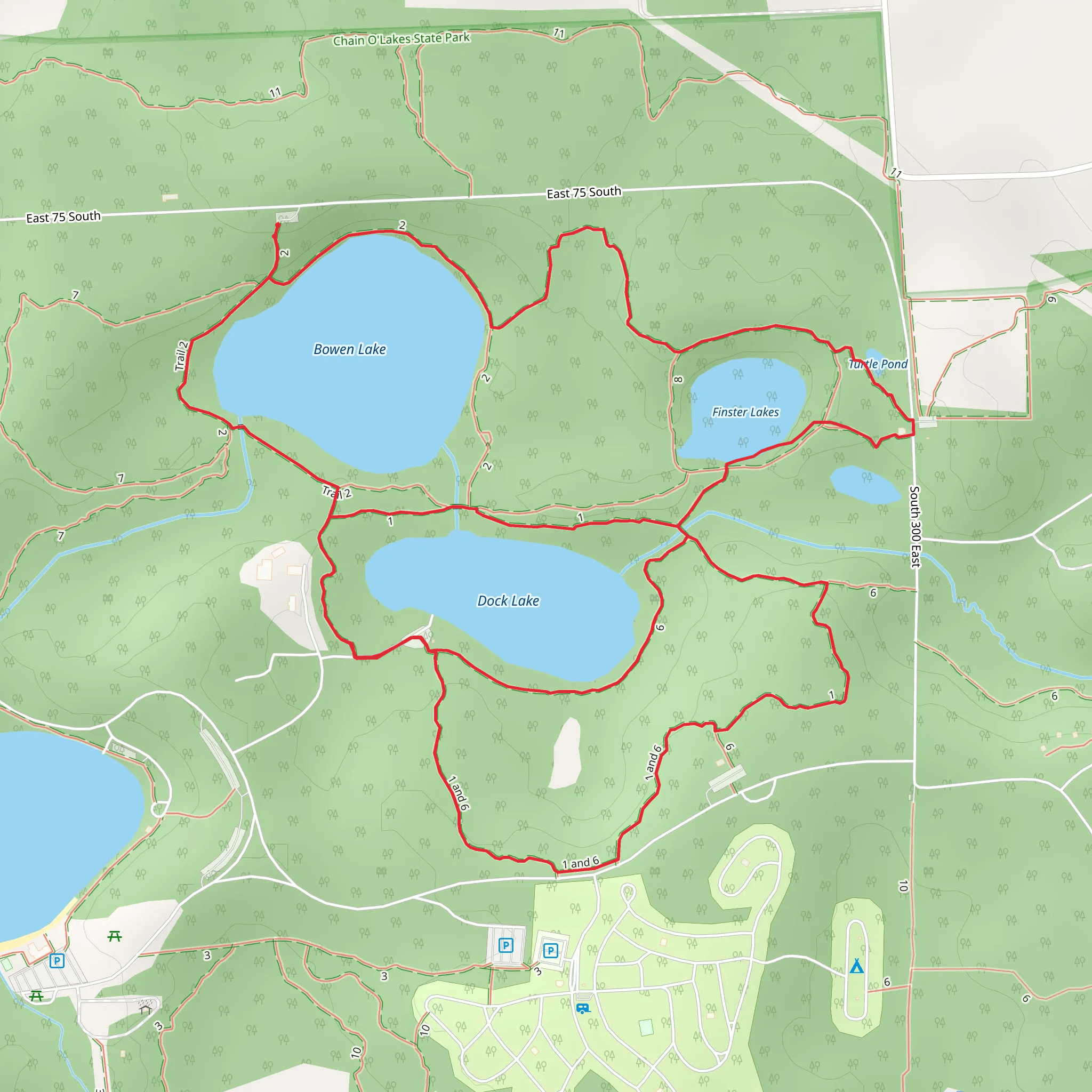Bowen Lake, Finster Lakes and Dock Lake Loop mobile static map