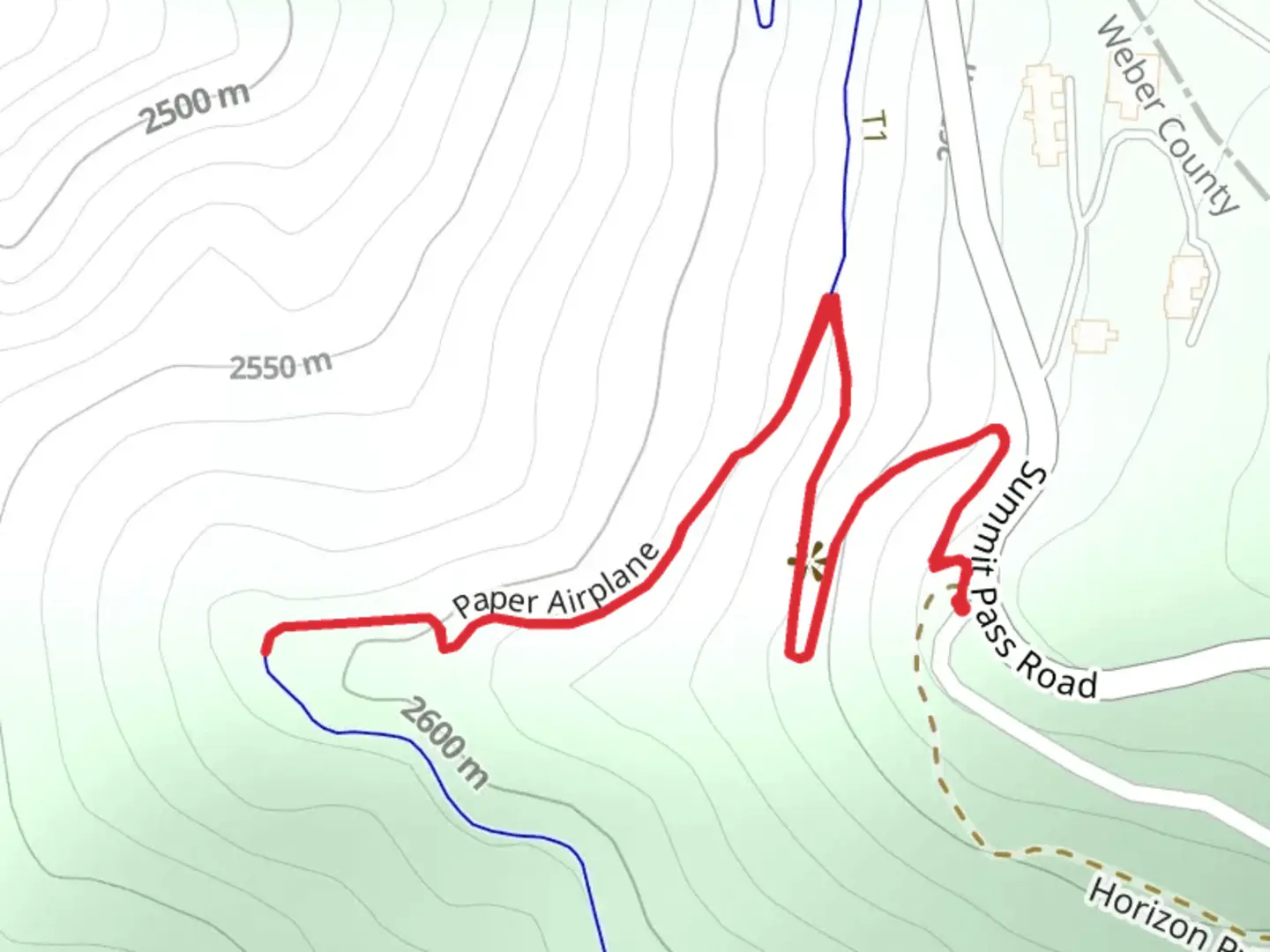 An image depicting the trail Baggage Claim Out and Back and its surrounding area.