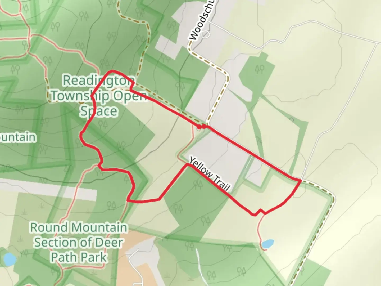 An image depicting the trail Yellow Trail and Woodschurch Road Loop and its surrounding area.