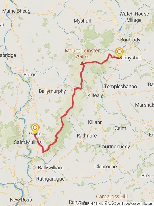 Mount Leinster to Glynn Walk mobile static map