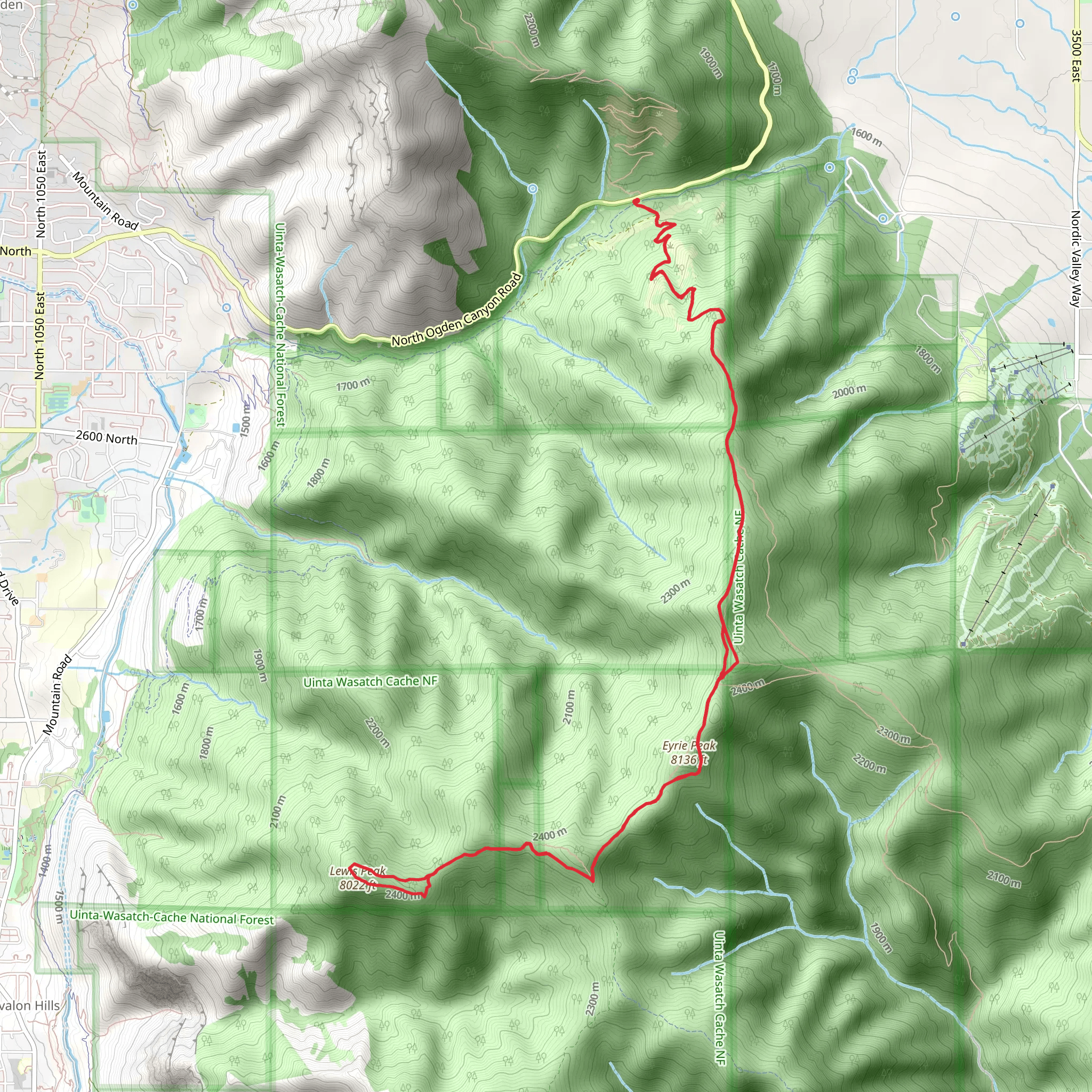 Eyrie Peak and Lewis Peak Trail mobile static map