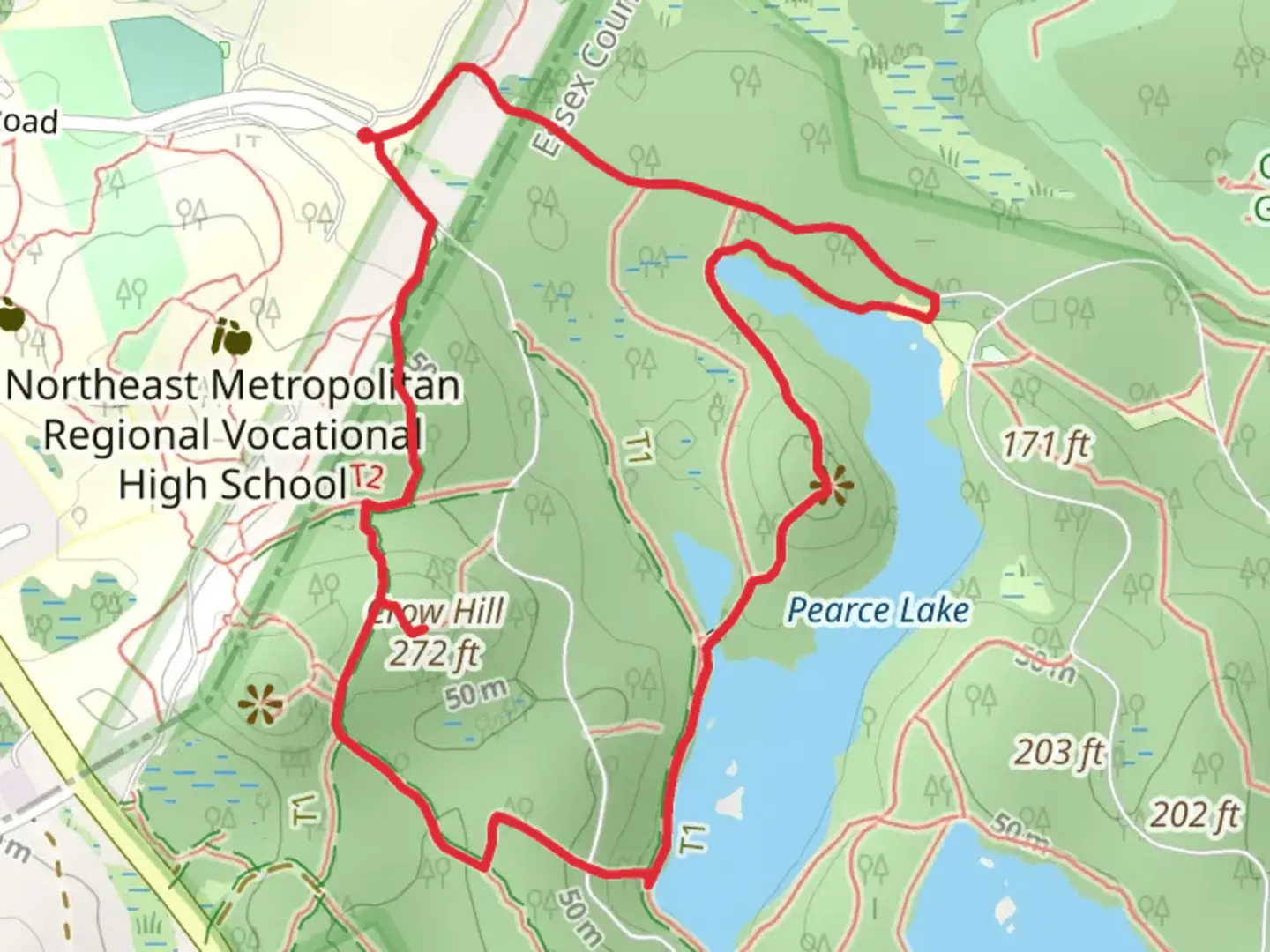 An image depicting the trail Crow Hill, Eagle Rock and Pearce Lake Loop Trail and its surrounding area.