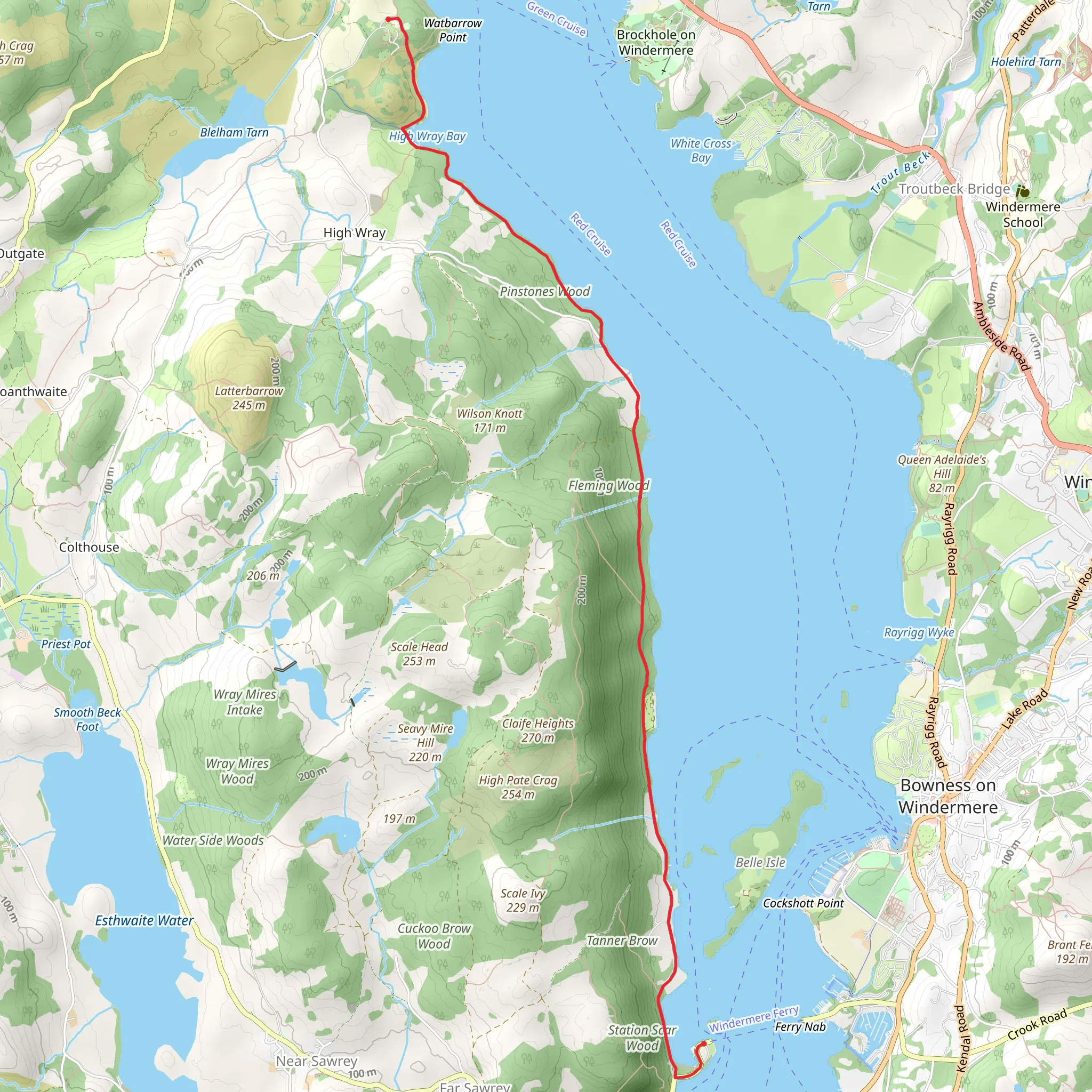 Wray Castle to Claife Viewing Station Walk - Windermere mobile static map