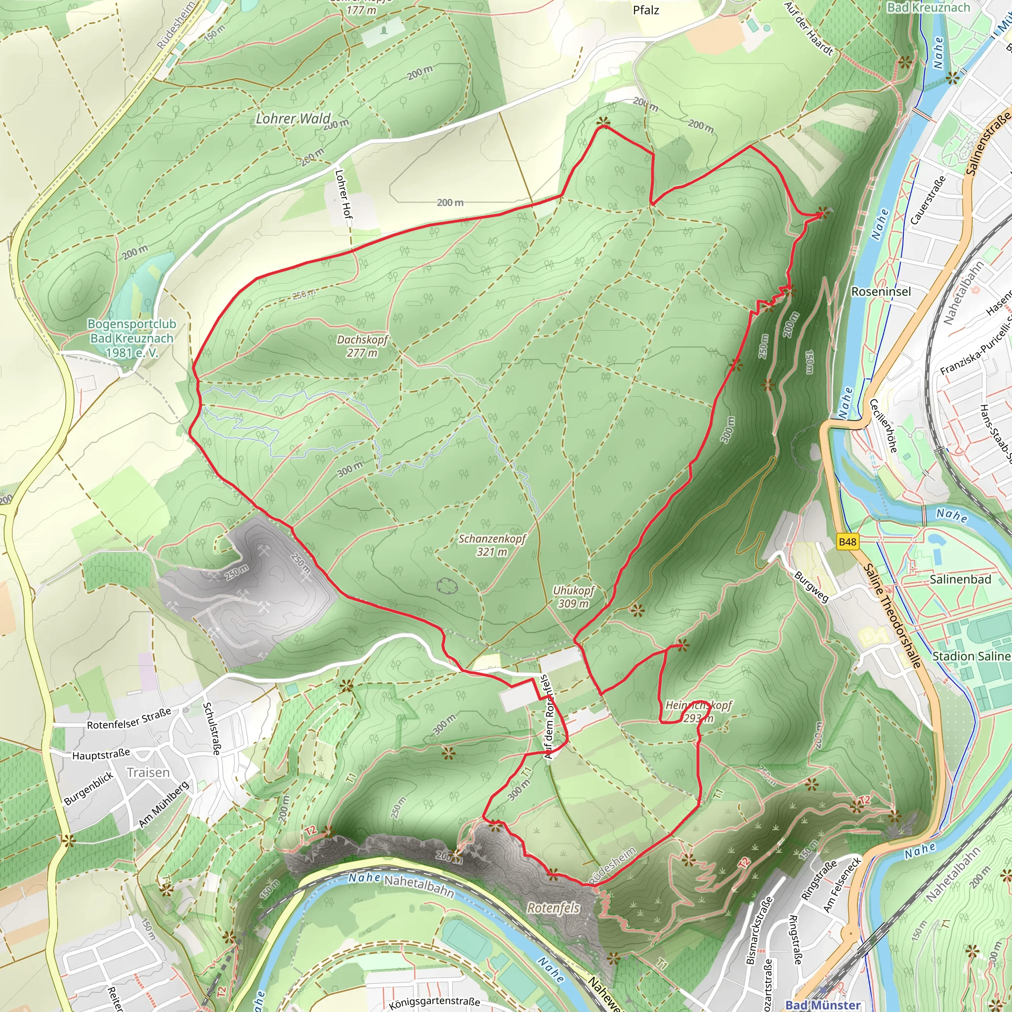 Kreuznacher Hardt, Huhnerkopf and Rotenfels Loop mobile static map