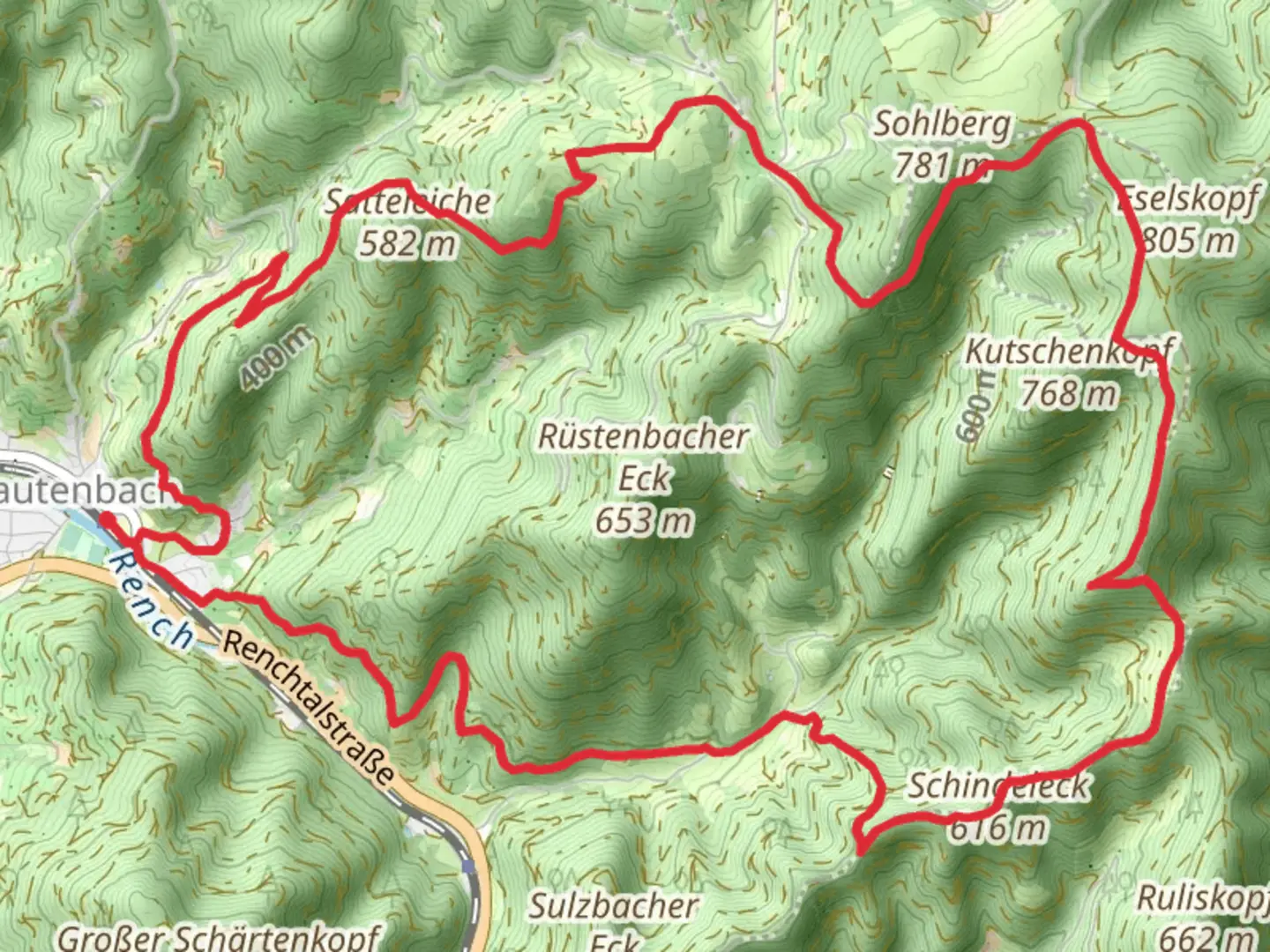 An image depicting the trail Pilatusfelsen and Satteleichhutte Loop from Lautenbach and its surrounding area.