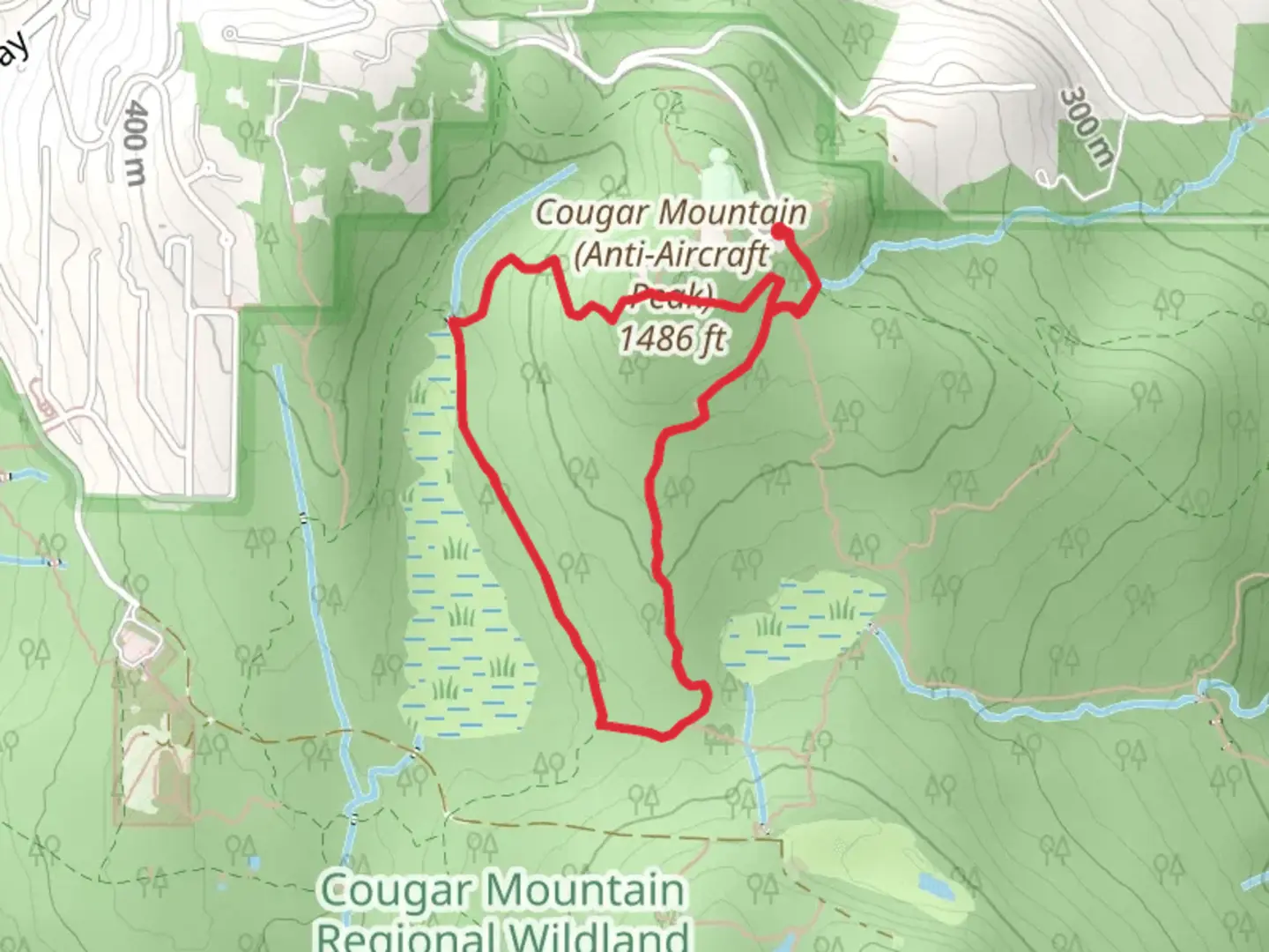 An image depicting the trail Cougar Mountain Loop and its surrounding area.