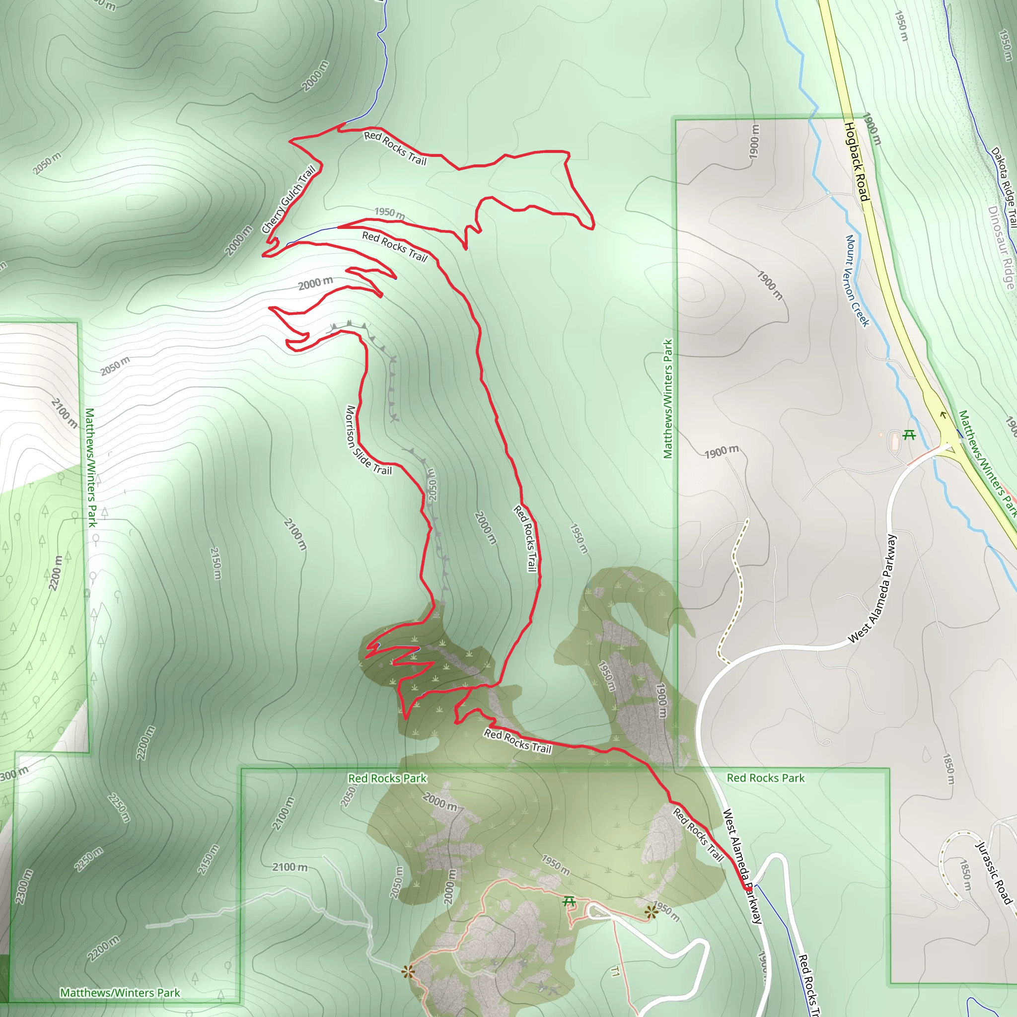 Red Rocks, Cherry Gulch and Morrison Slide Loop Trail mobile static map