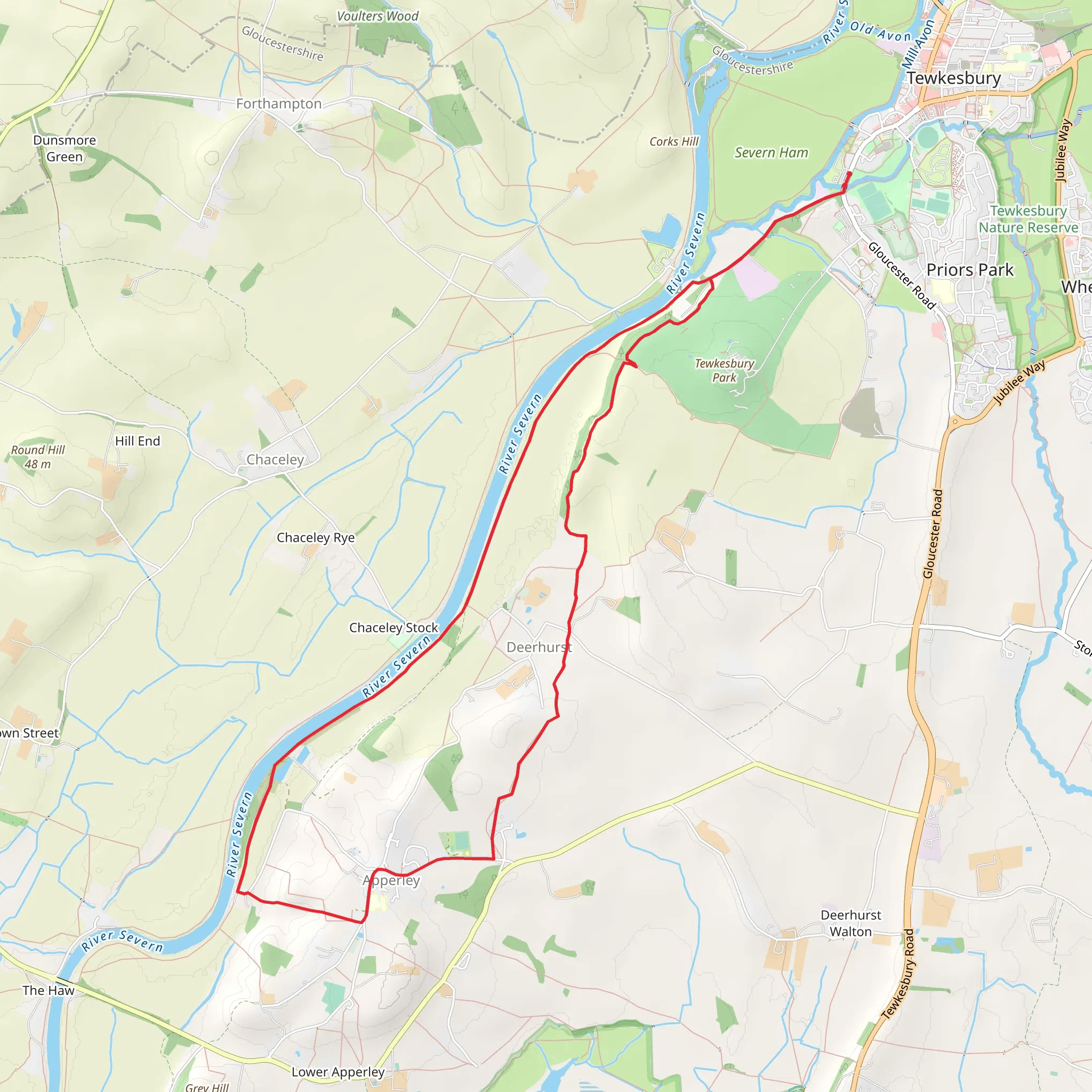 River Severn and Apperley from Tewkesbury mobile static map
