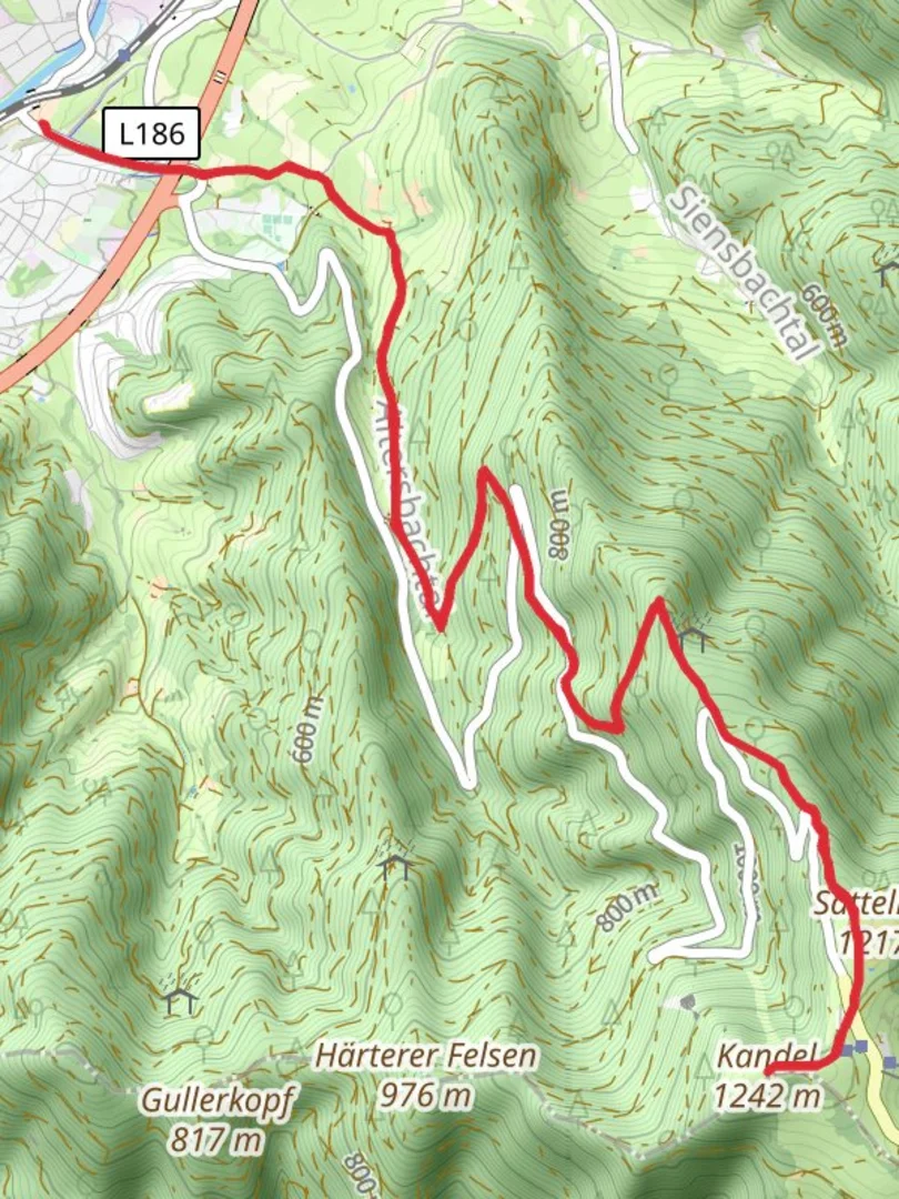 An image depicting the trail Kandel Hike from Kollnau and its surrounding area.