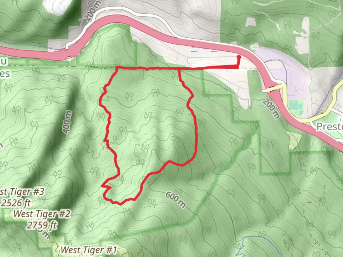 An image depicting the trail Preston Powerline, Tiger Mountain and West Tiger 1 Loop Trail and its surrounding area.