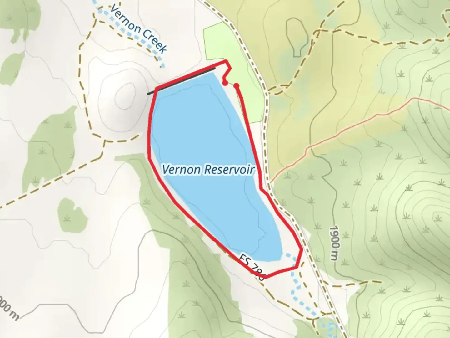 An image depicting the trail Vernon Reservoir Loop and its surrounding area.