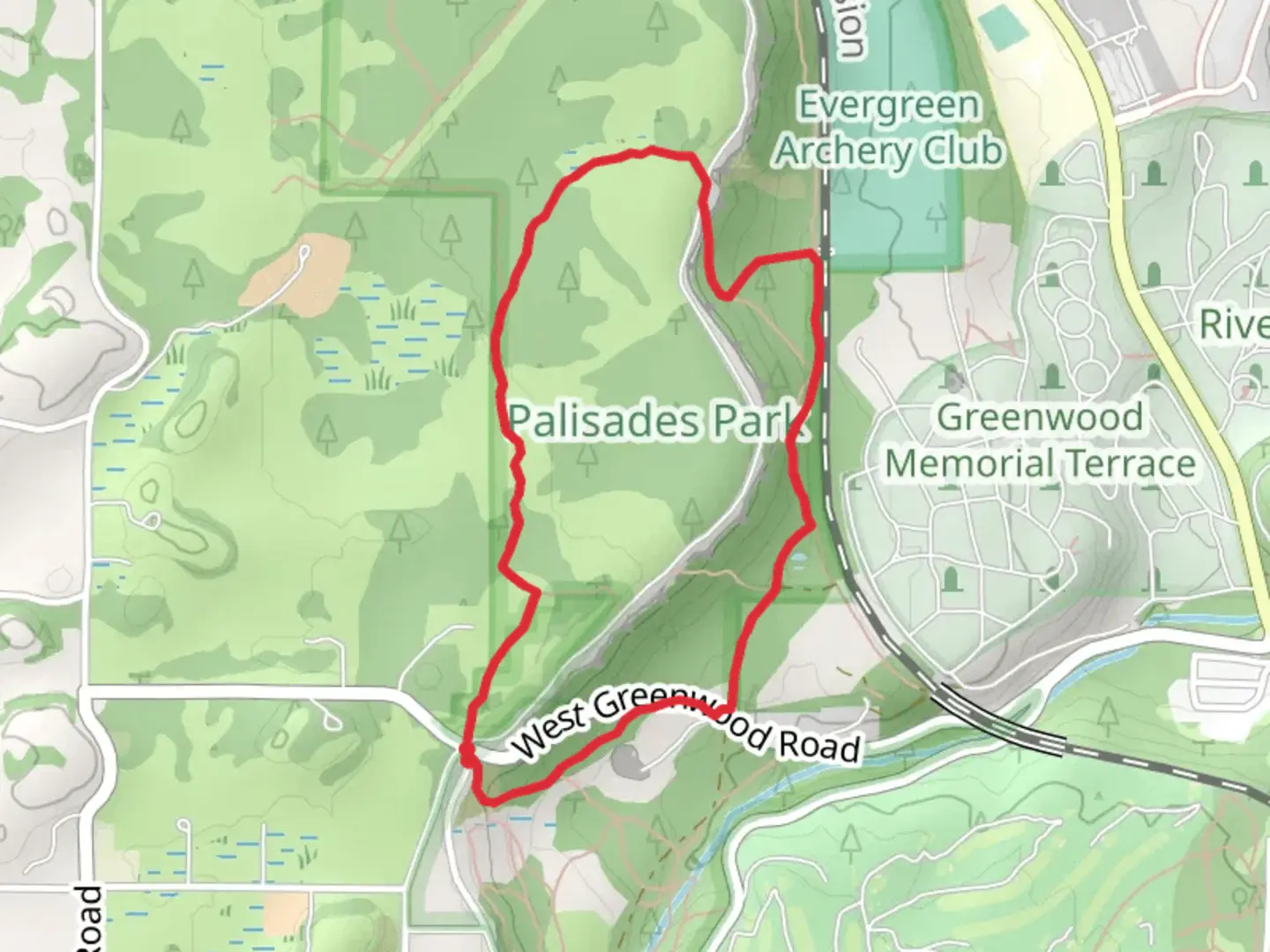 An image depicting the trail Trail 101 Loop - Palisades Park Loop and its surrounding area.