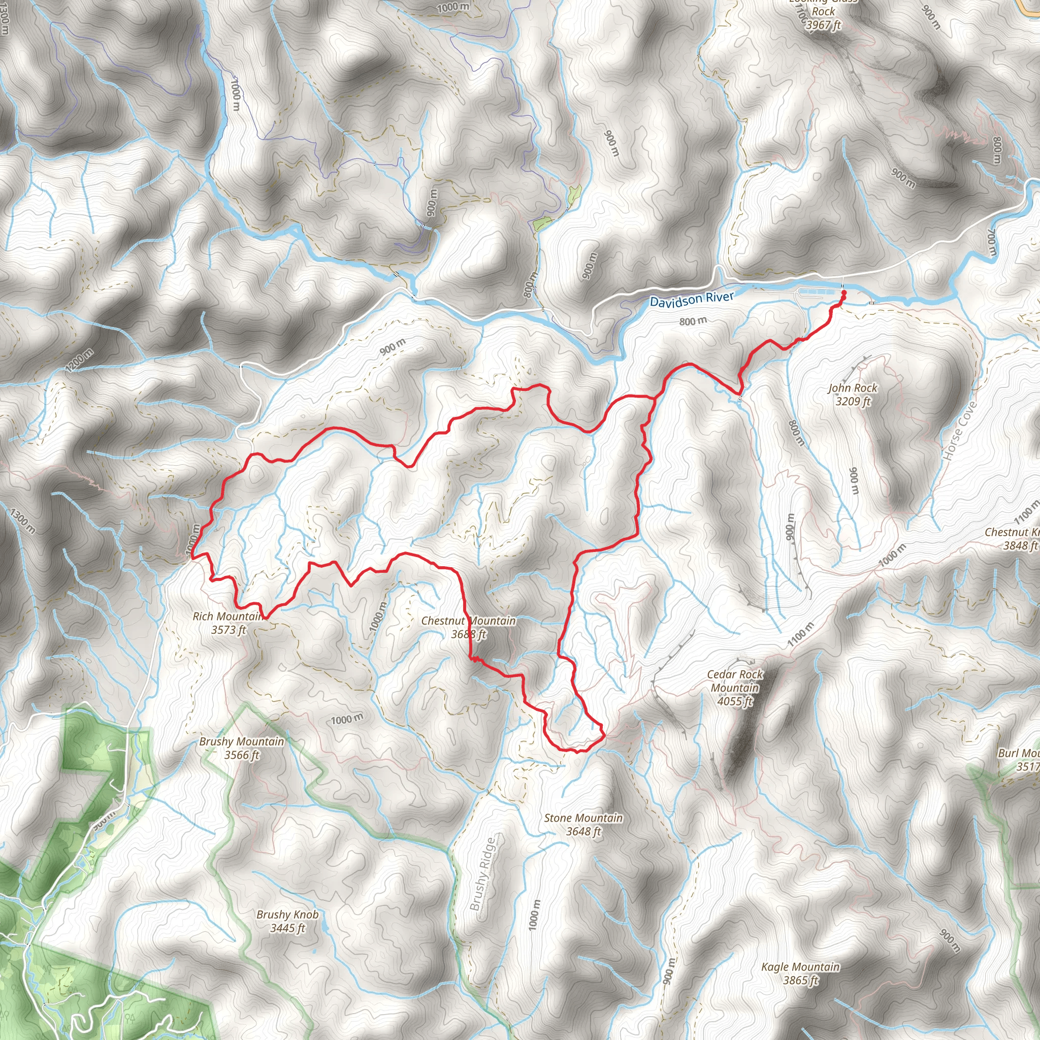 Cat Gap, Butter Gap and Long Branch Loop Trail mobile static map