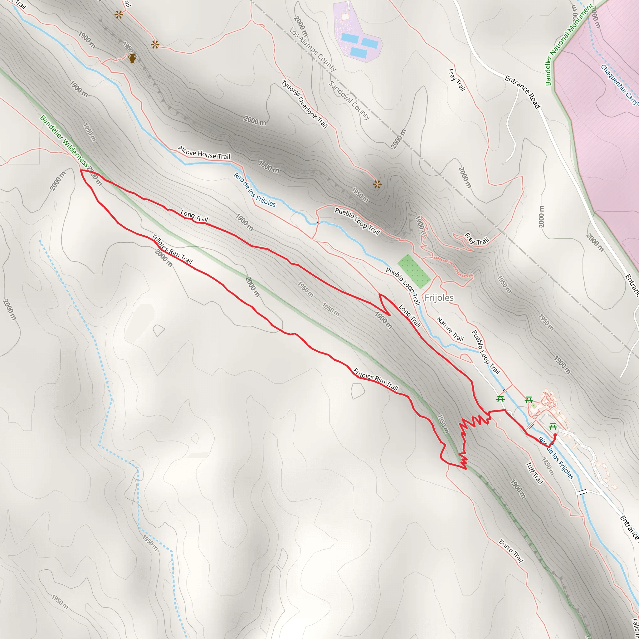 Frijoles Rim and Long Loop Trail mobile static map