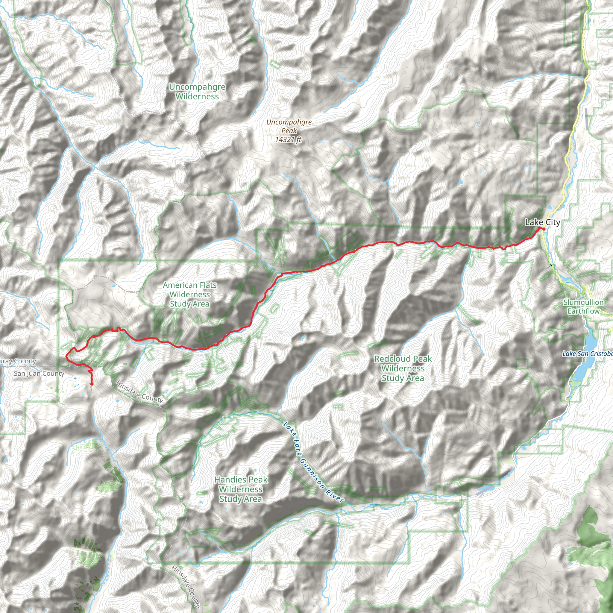 Engineer Mountain to Lake City - Henson Creek Trail mobile static map