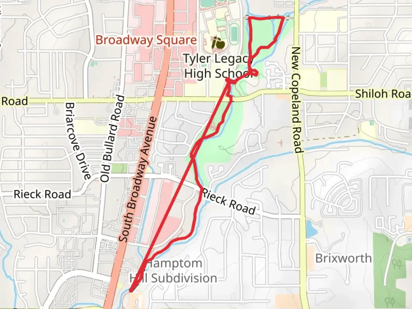An image depicting the trail Rose Rudman Park and South Tyler Loop Trail and its surrounding area.