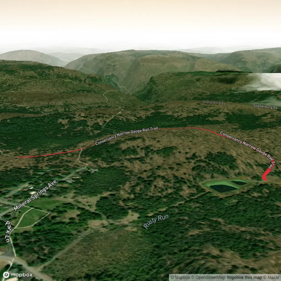 An image depicting the trail Conservancy Narrow Gauge Rail Trail and its surrounding area.