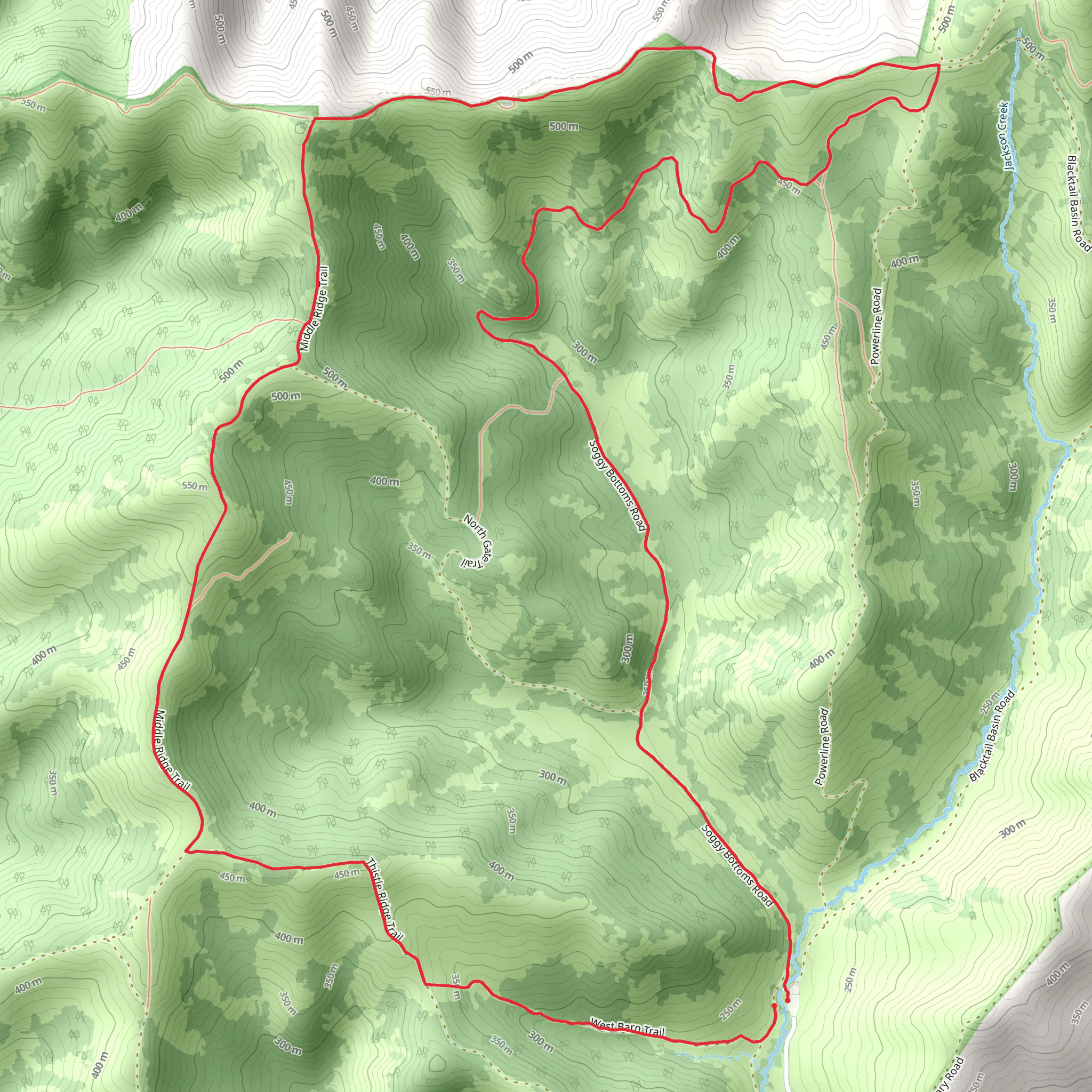 Soggy Bottoms Road and Middle Ridge Loop Trail mobile static map