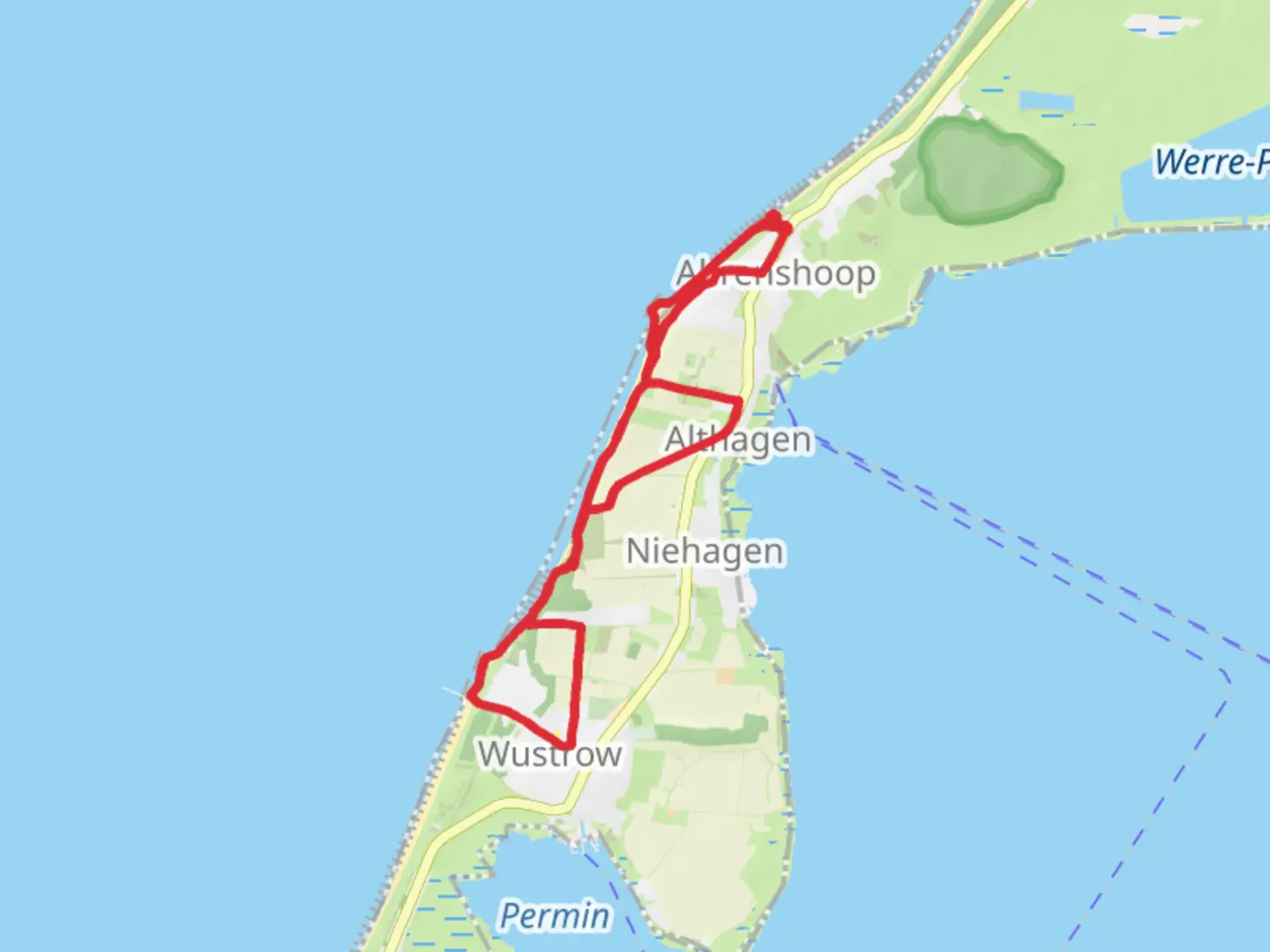 An image depicting the trail Hundestrand and Bakelberg Loop and its surrounding area.