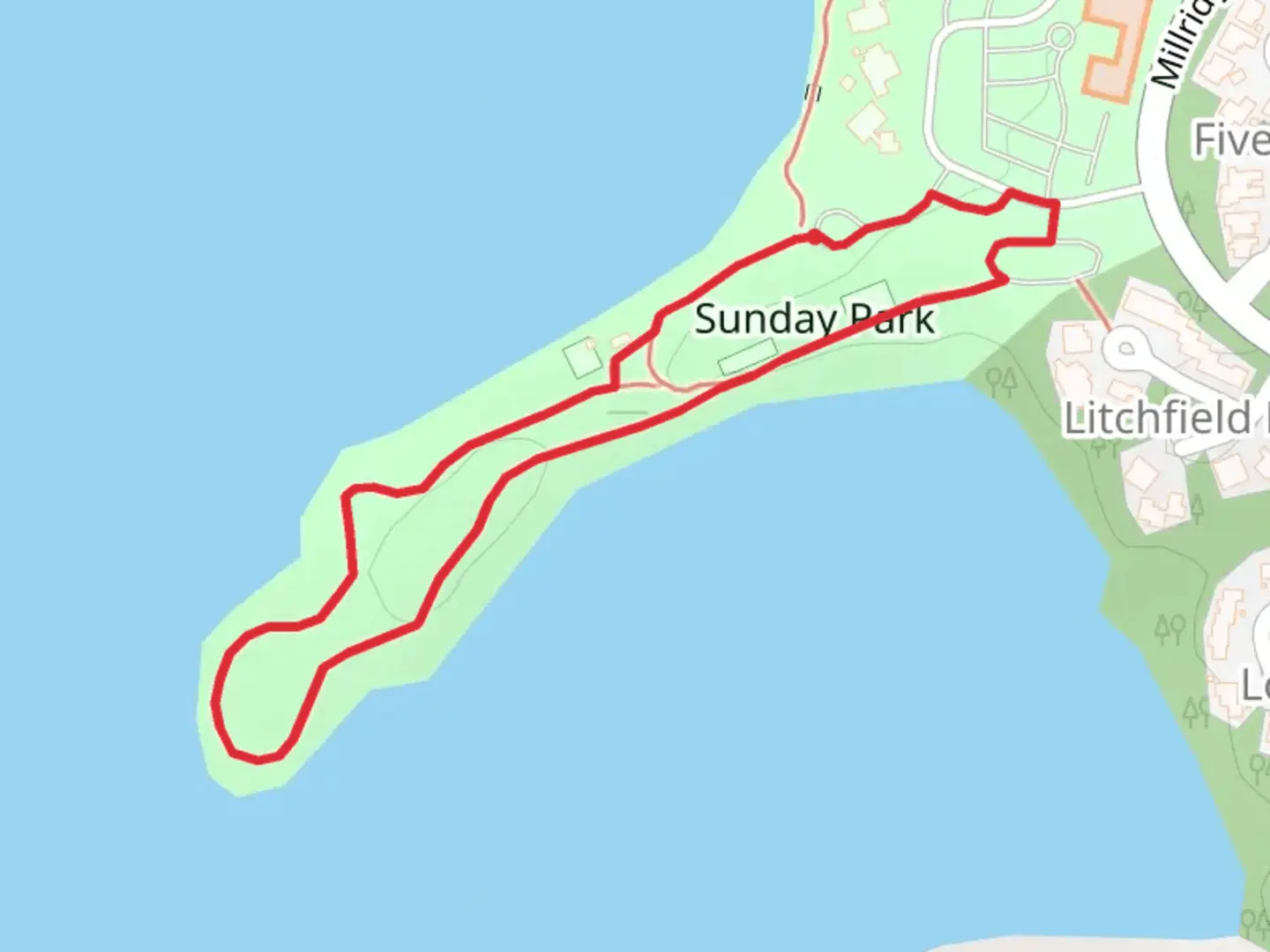 An image depicting the trail Sunday Park Loop and its surrounding area.