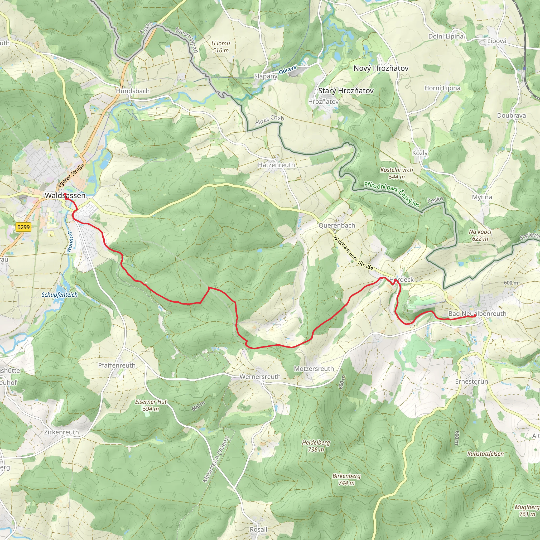 Waldsassen to Neualbenreuth via Nurtschweg mobile static map