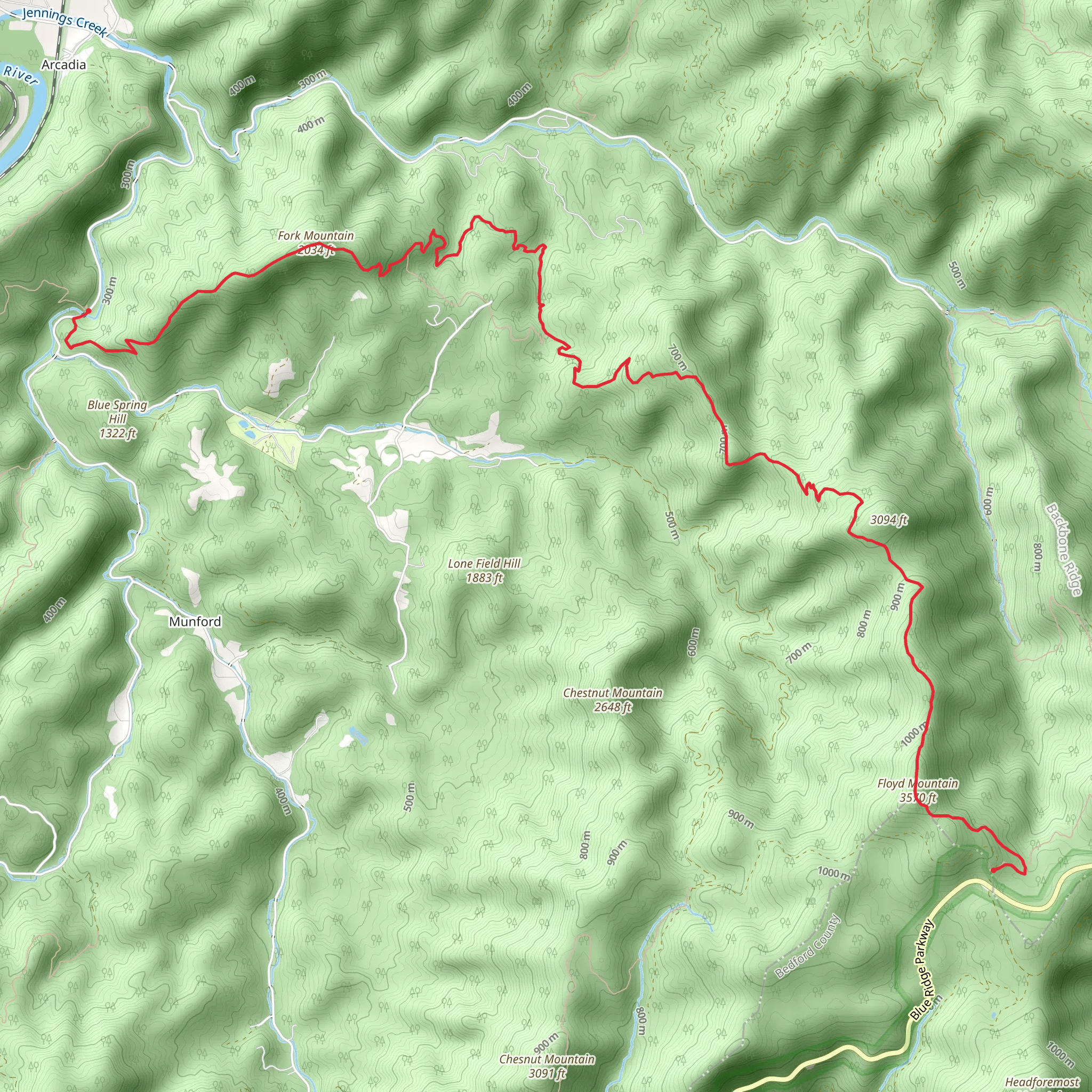 Floyd Mountain and Fork Mountain via Appalachian Trail mobile static map