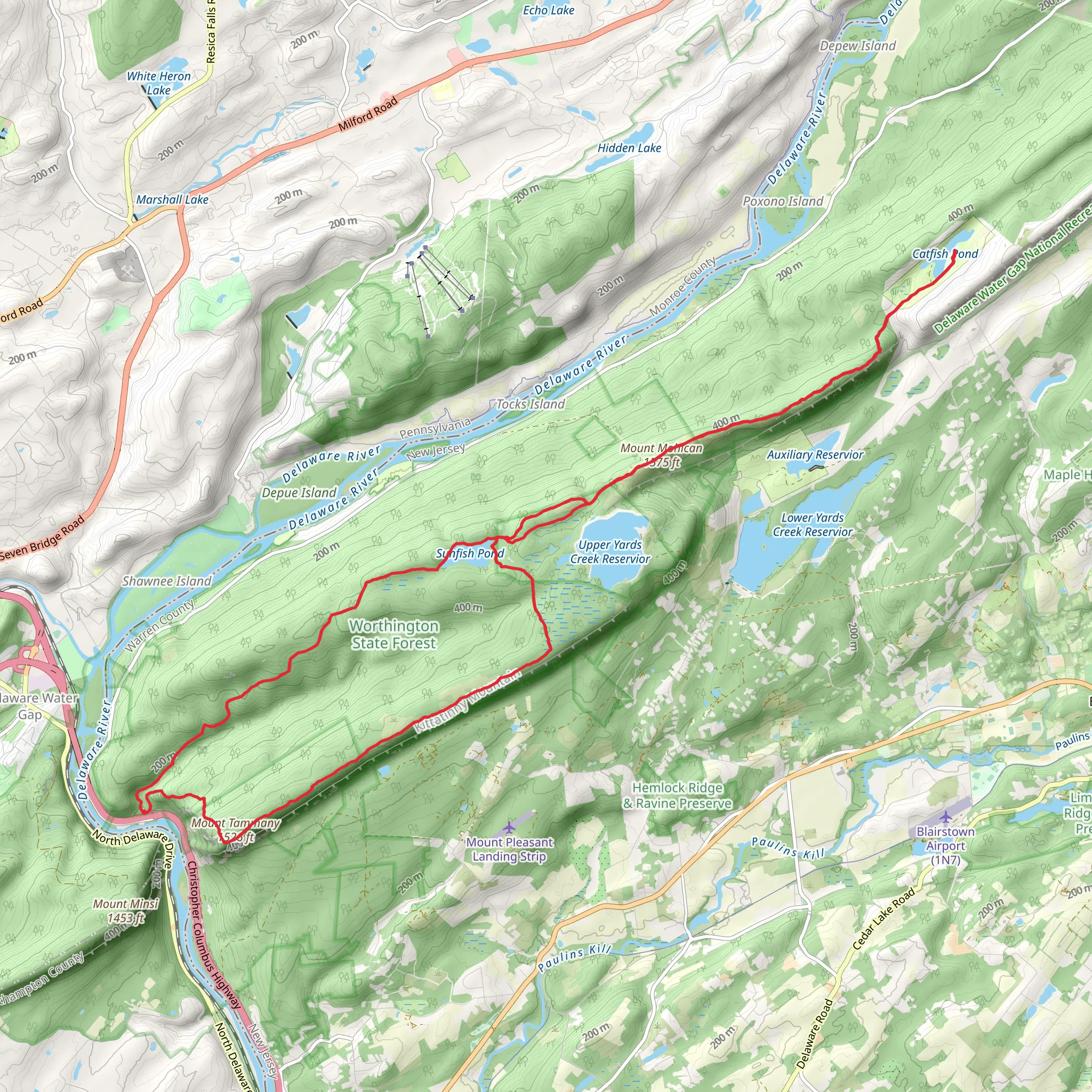 Raccoon Ridge and Catish Pond via Appalachian Trail and Mount Tammany Loop Trail mobile static map