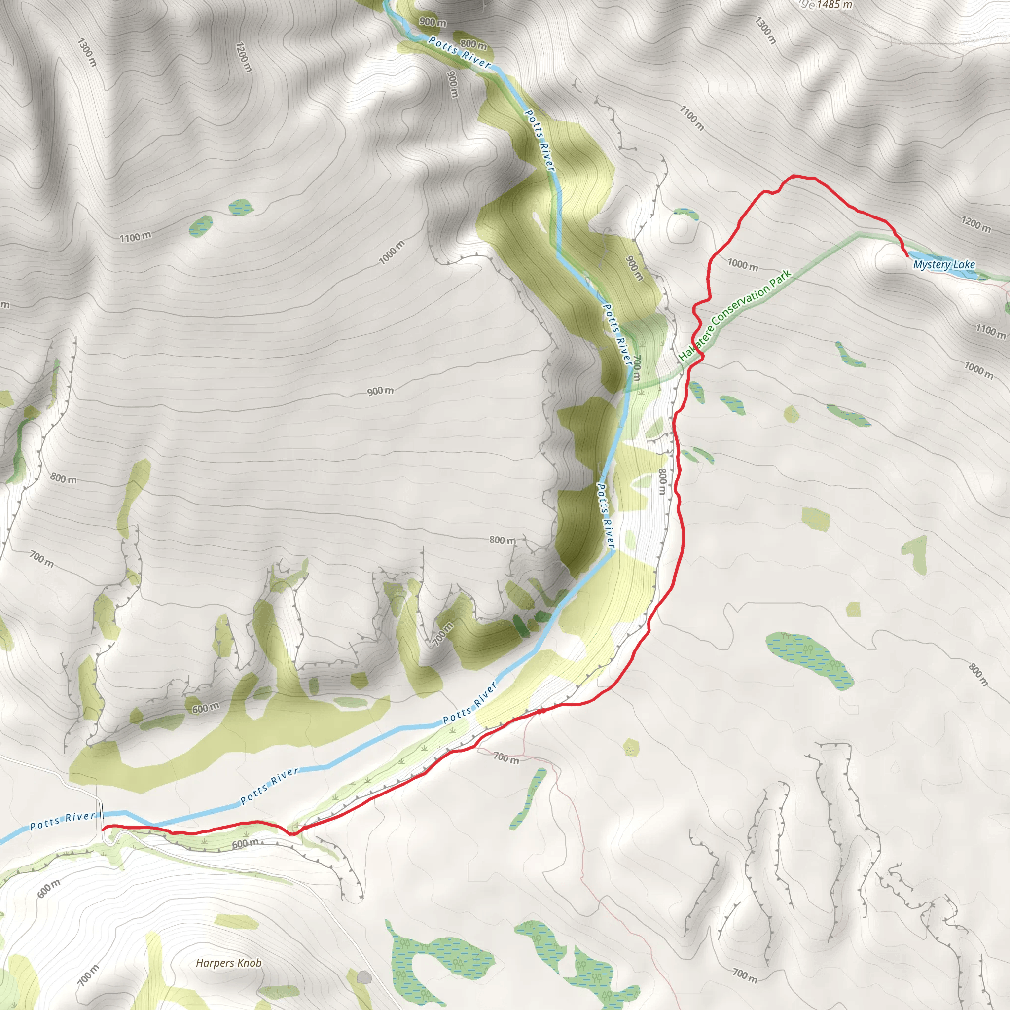 Potts River Track - Potts River Car Park to Mystery Lake mobile static map