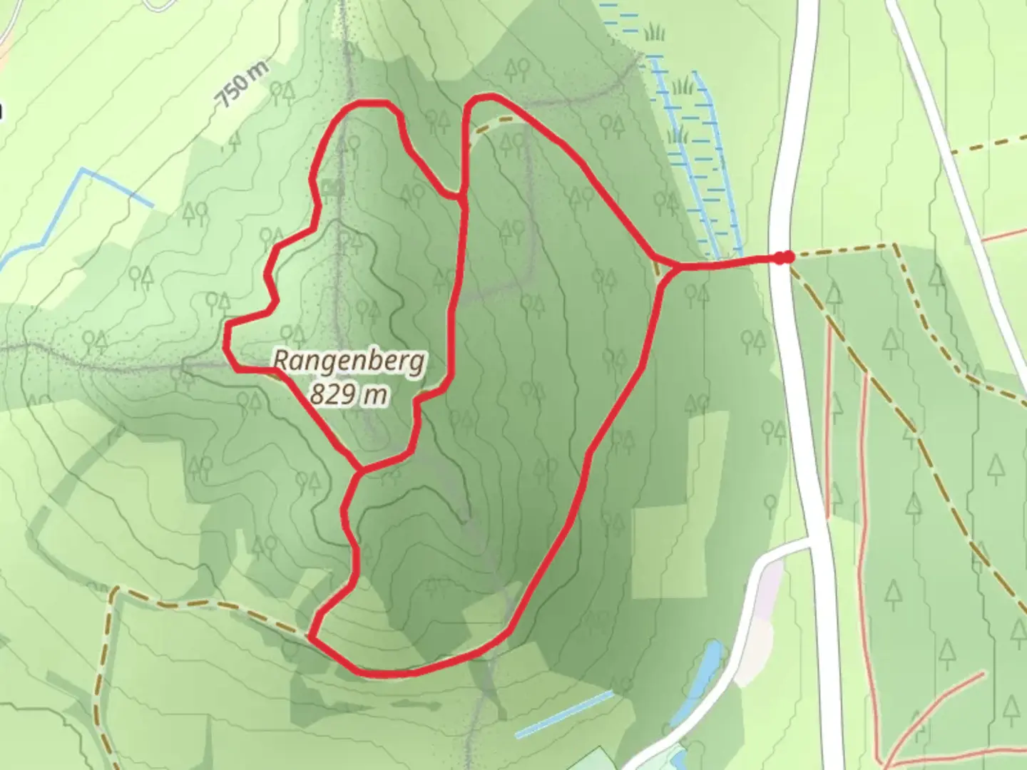 An image depicting the trail Rangenberg via Adelegg Wandergebiet and its surrounding area.