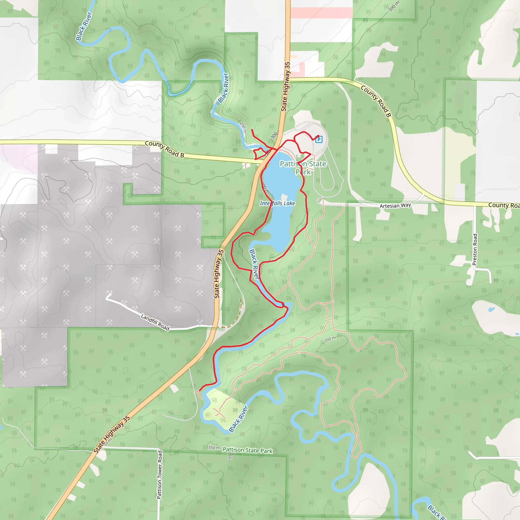 Little Manitou Falls and Interfalls Lake via Beaver Loop Trail mobile static map